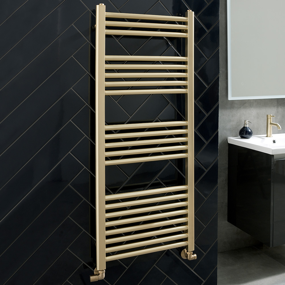 EliteHeat Steel Ladder Heated Towel Rail 25mm Bars - Brushed Brass - 7 Sizes