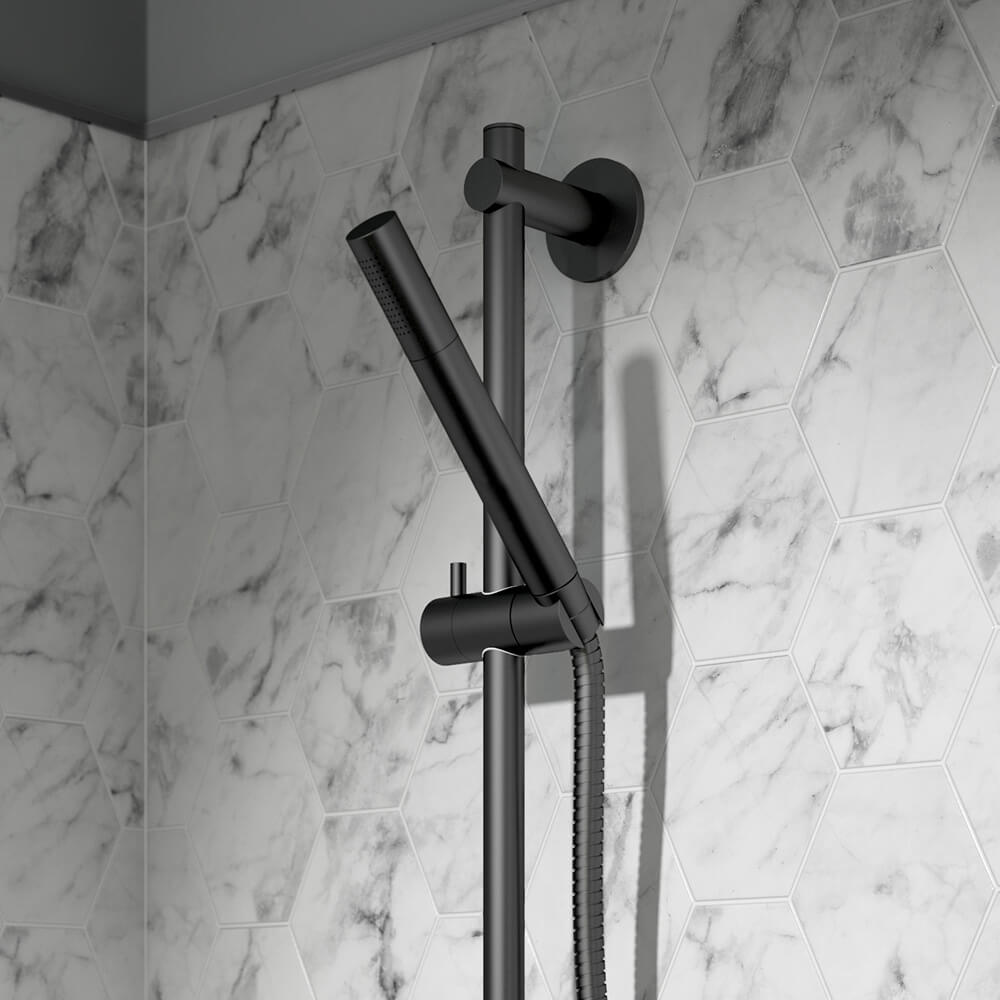 VOS Slide Rail Shower Kit with Shower Handset & Hose - Matt Black