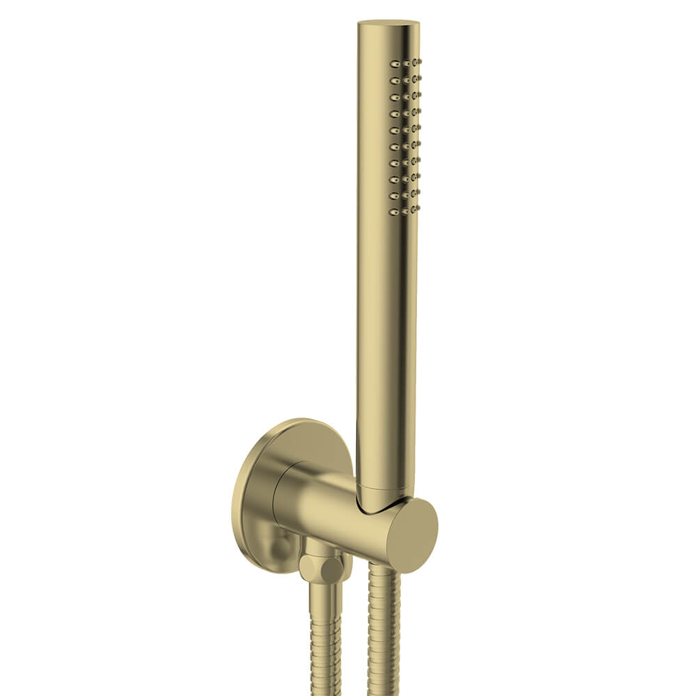 VOS Round Water Outlet & Holder with Metal Hose & Slim Hand Shower - Brushed Brass