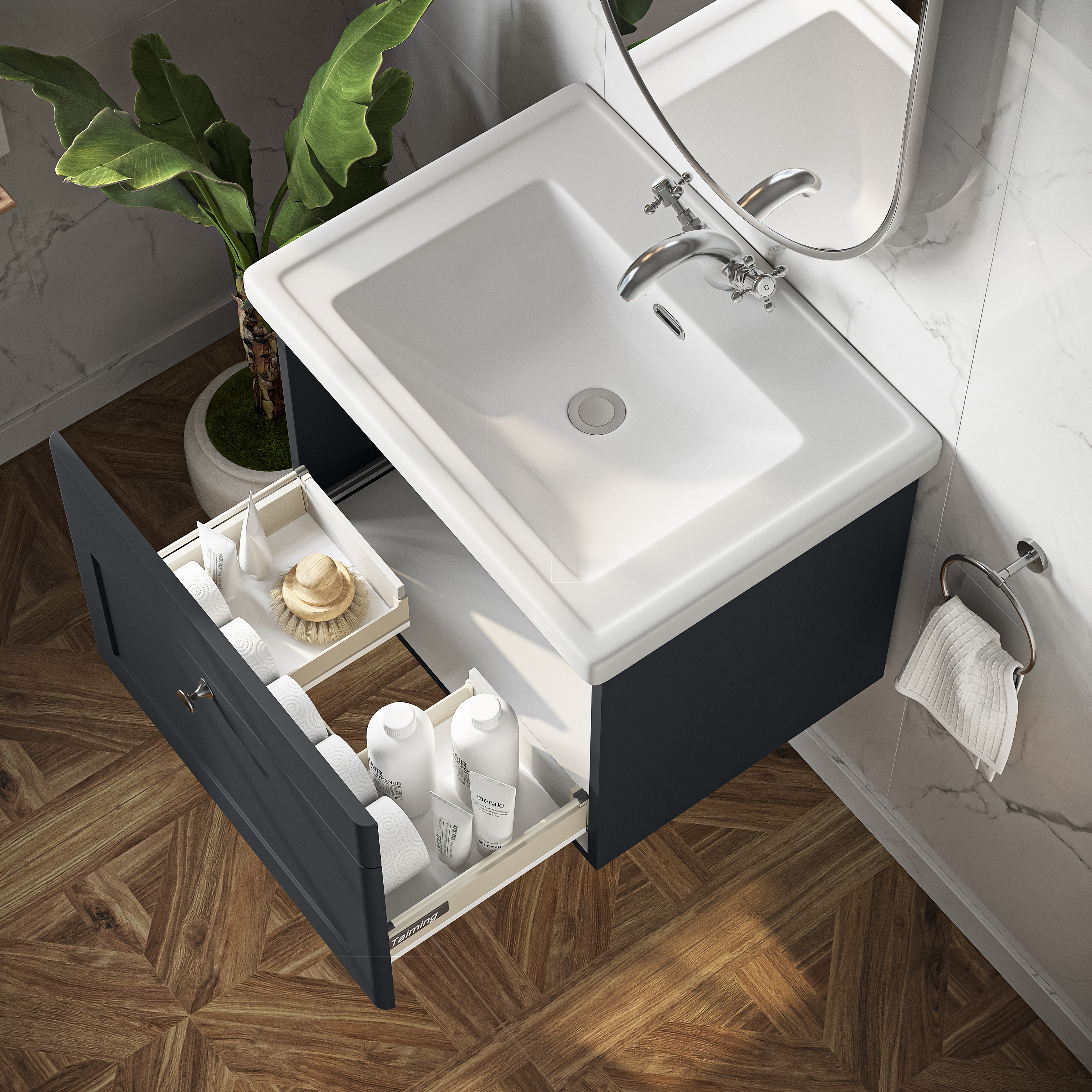 Butler & Rose Ophelia Traditional Toilet & 600mm Wall Hung Vanity Unit Bathroom Suite