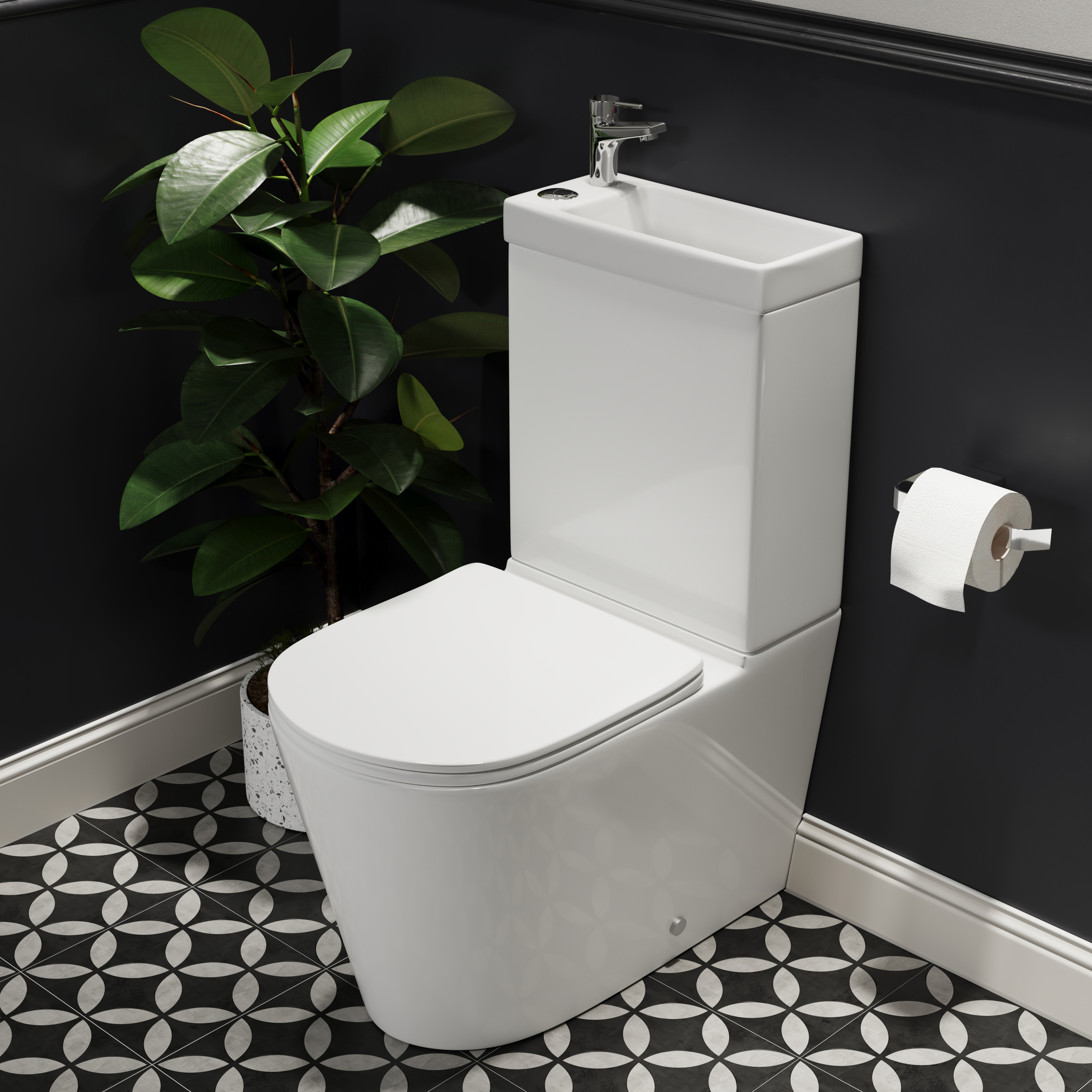 Harbour Clarity 2 in 1 Wash Basin & Close Coupled Closed Back Toilet with Soft Close Seat & Basin Tap