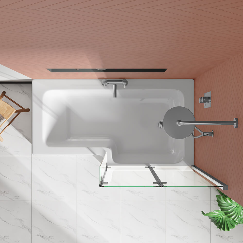 Drench Polished Chrome Double Hinged L-Shaped Bath Screen - 1400 x 800mm