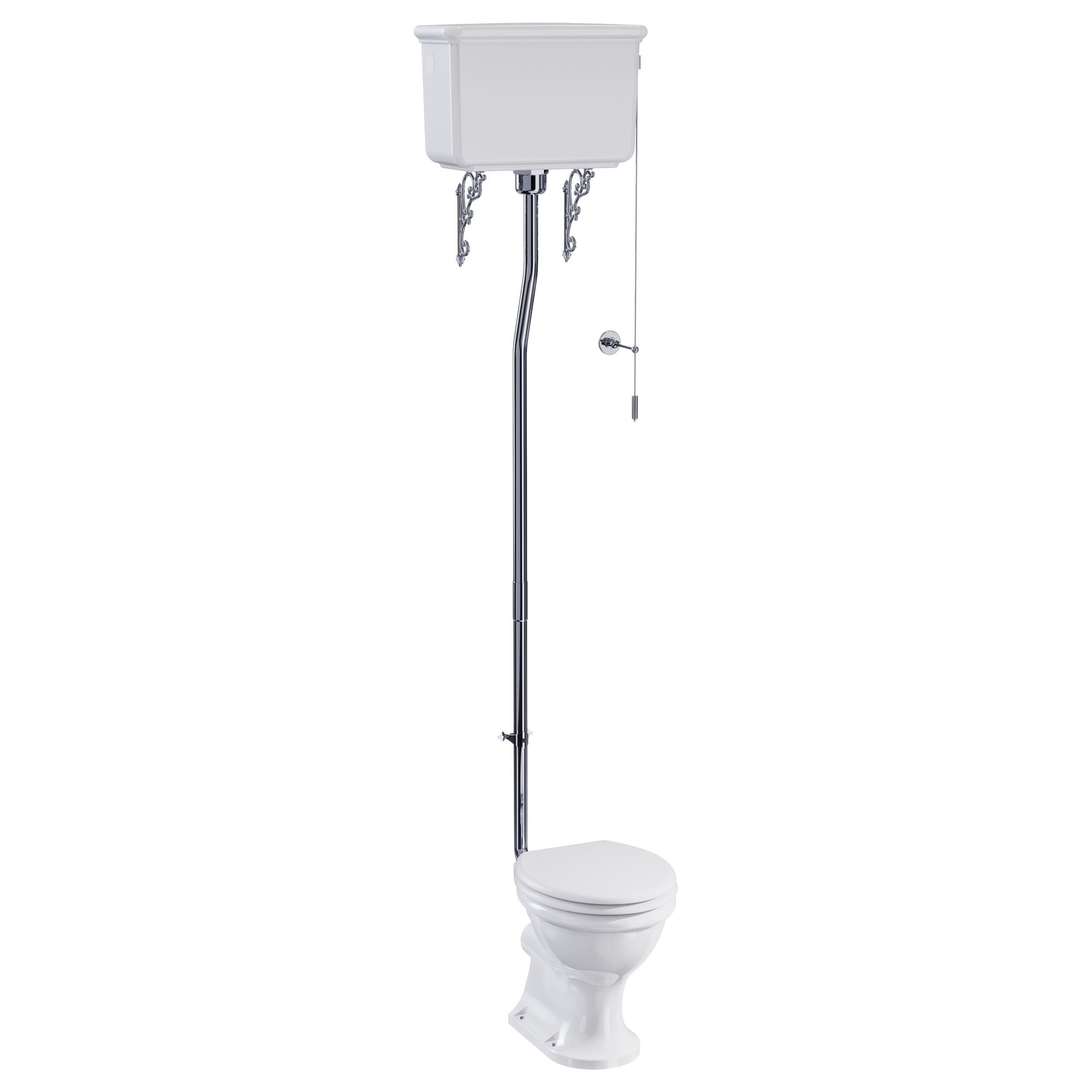 Burlington Guild Rimless High Level Toilet, Chrome Flush Kit & Lever