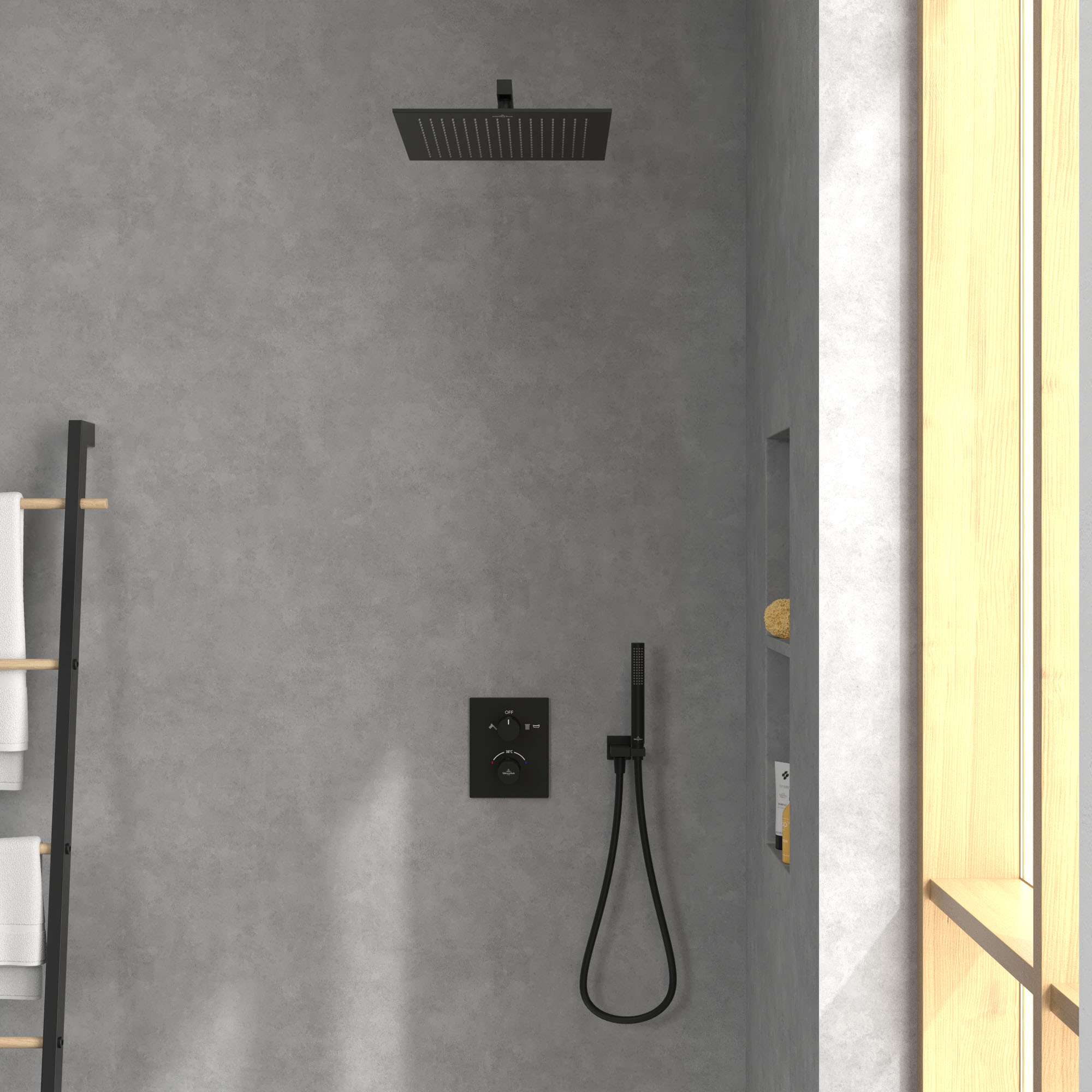 Villeroy & Boch Universal Square Shower Head 350mm - Matt Black