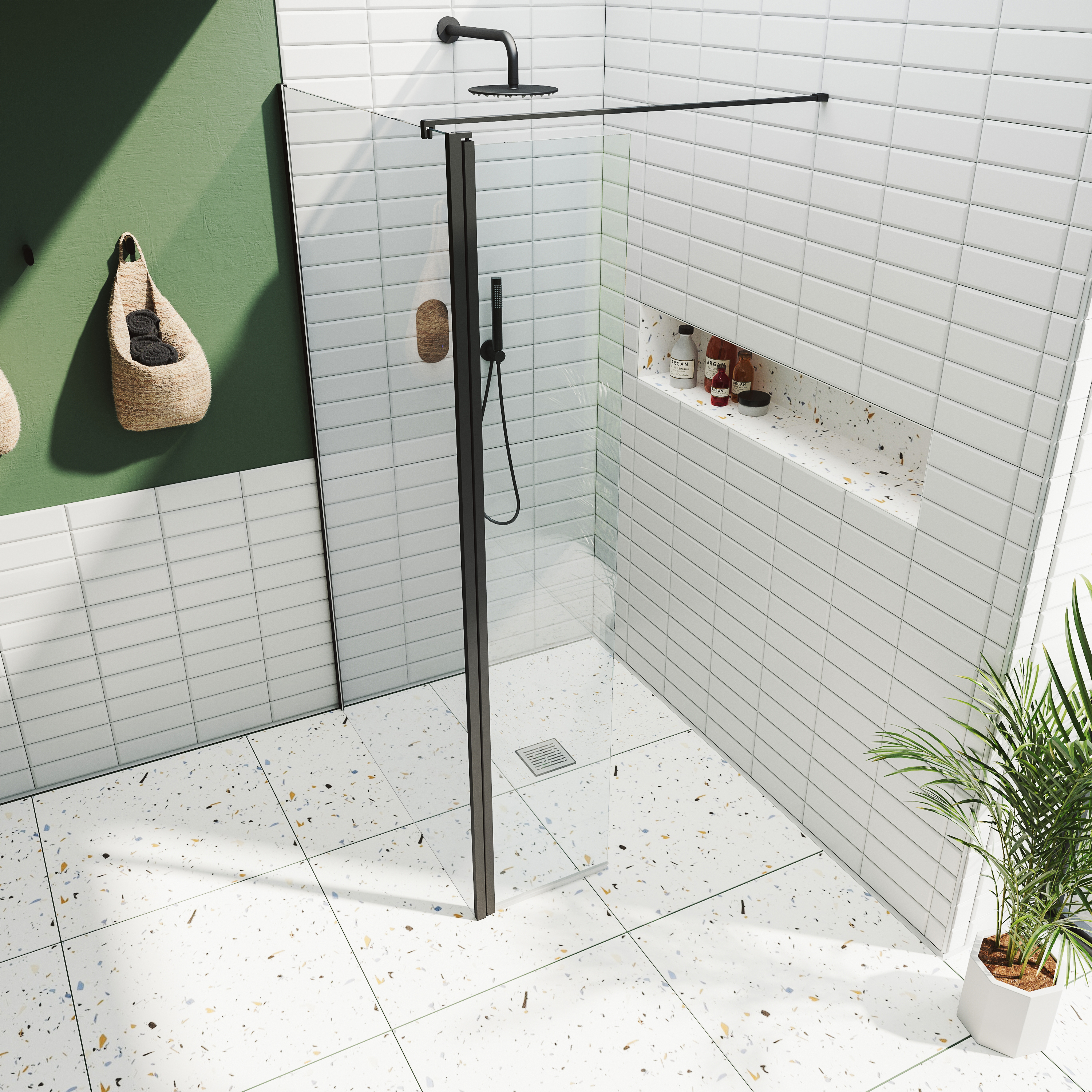 Harbour i10 10mm Easy Clean 2m Tall Wetroom Panel & Hinged Return Panel - Matt Black