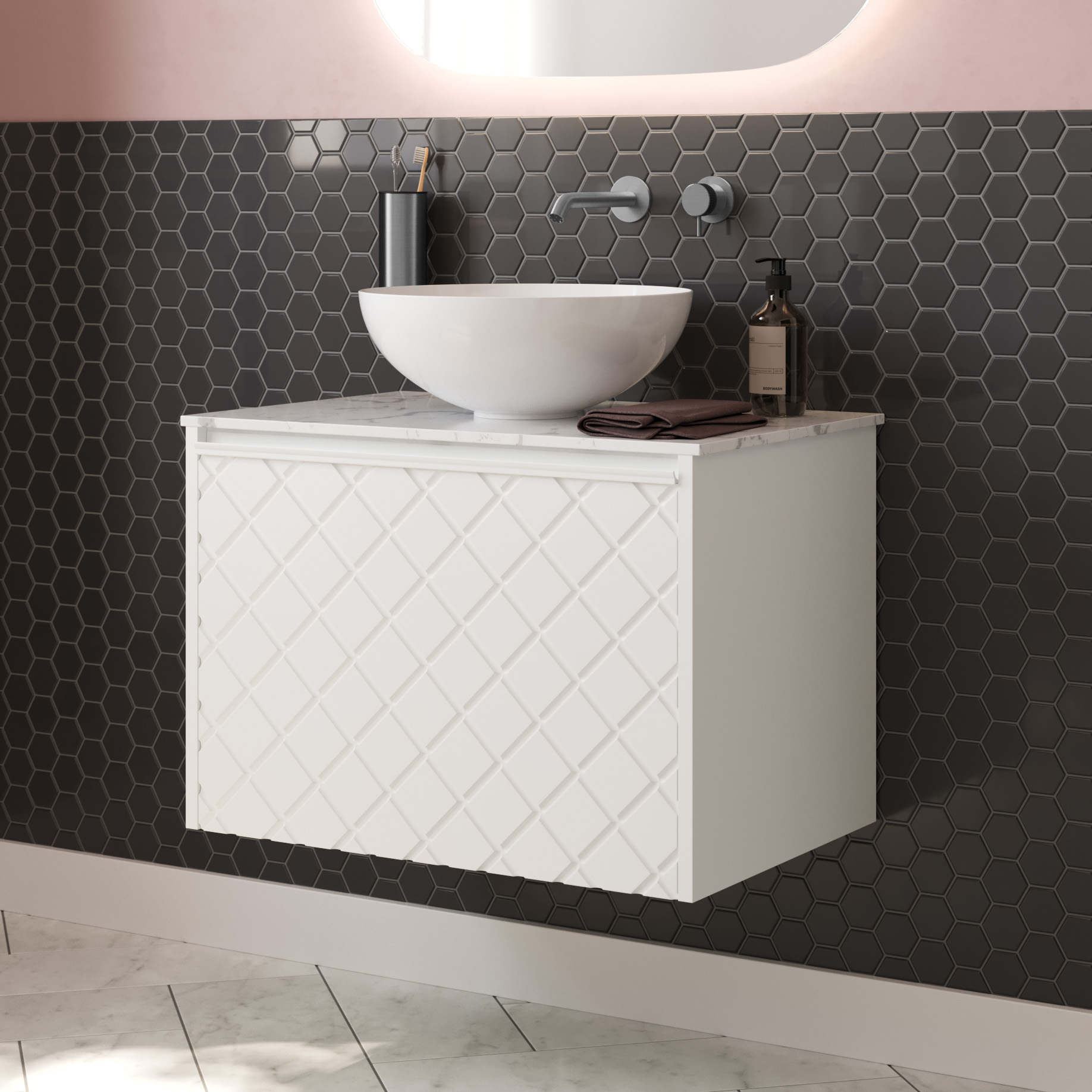 Crosswater Vergo 700mm Wall Hung Single Crosshatch Drawer Vanity Unit & Countertop Options