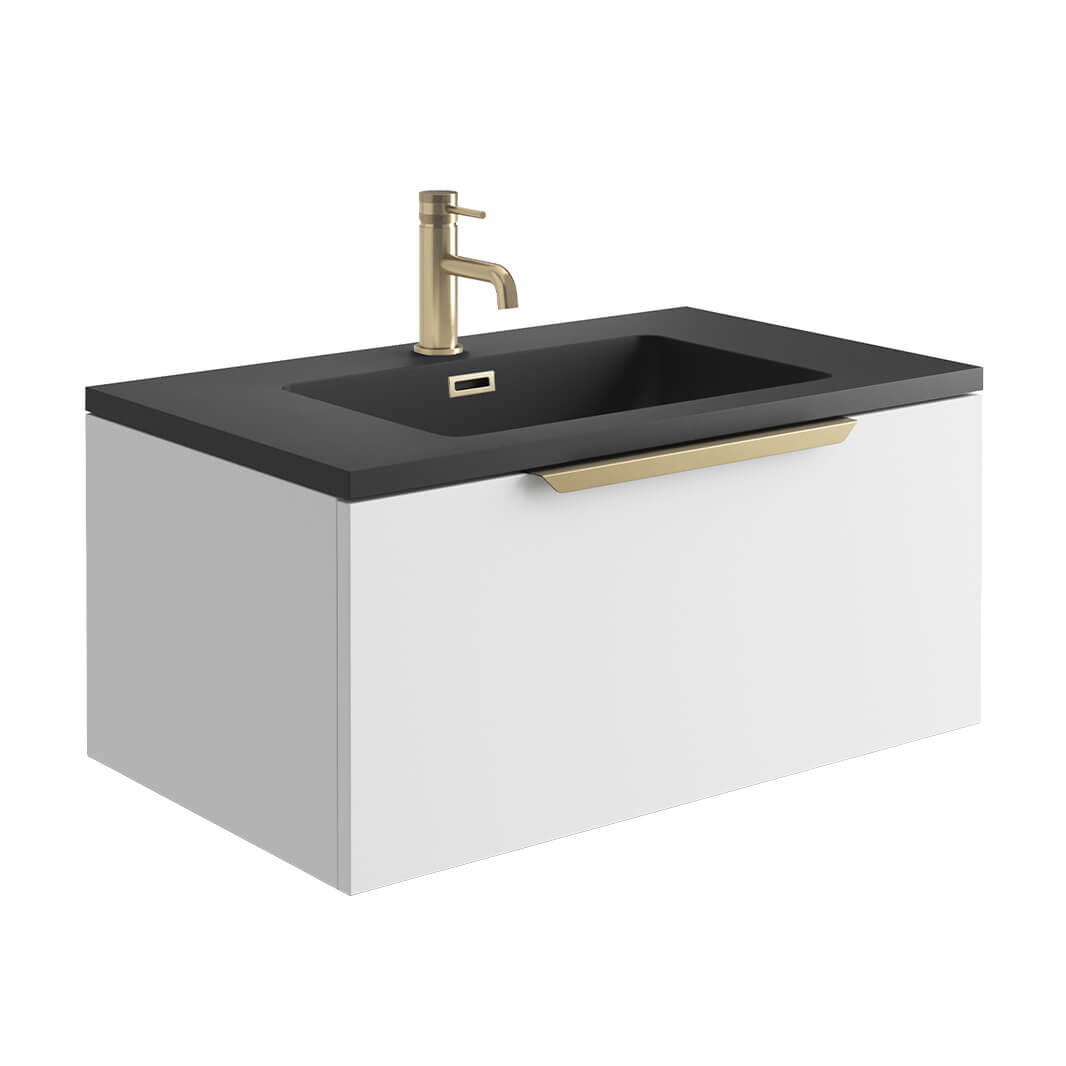 Harbour Virtue 800mm Wall Hung Vanity Unit with LED Illumination, Brushed Brass Handle & Basin