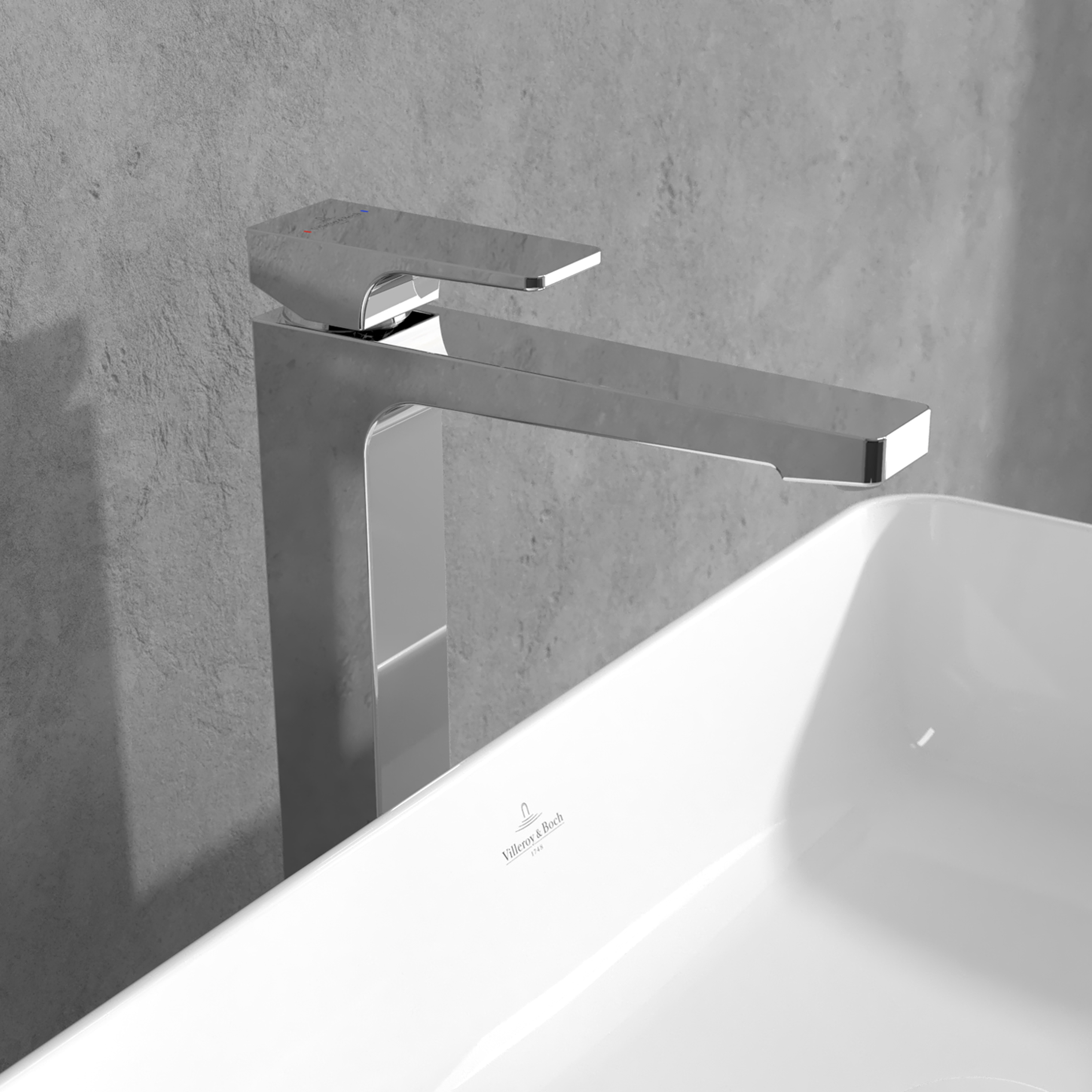 Villeroy & Boch Architectura Square Tall Basin Mixer Tap with Click Clack Waste