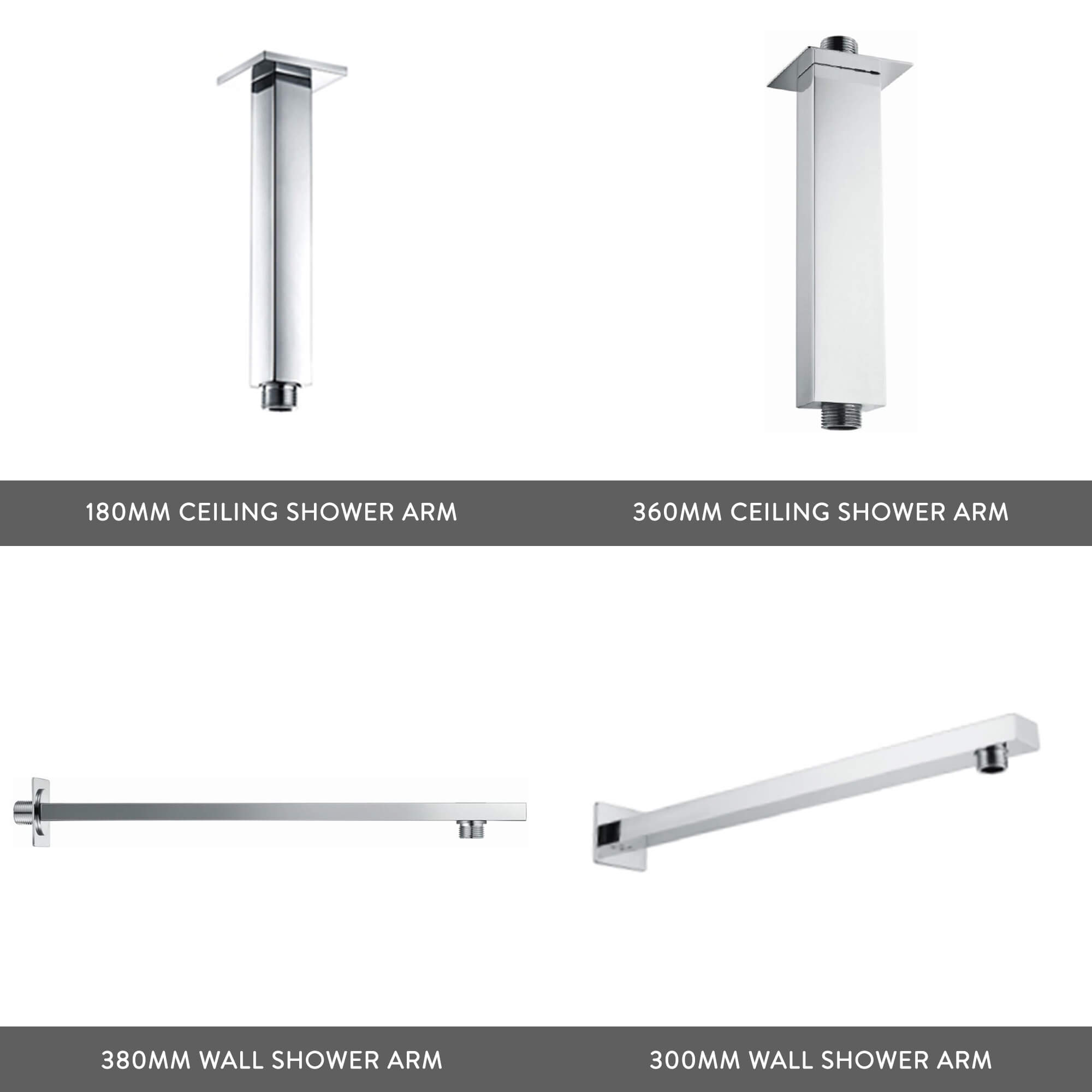Drew Square Concealed Shower Valve with Fixed Head & Slide Rail Kit
