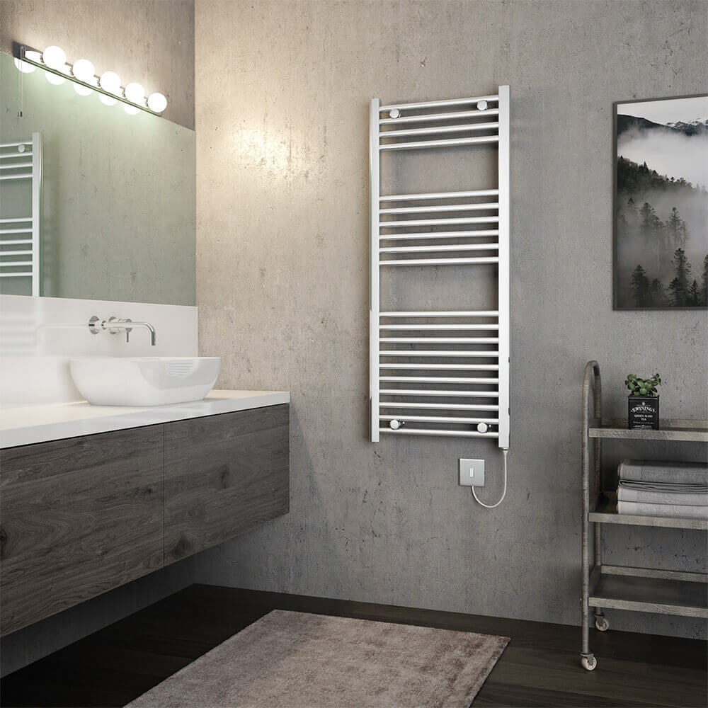 Brenton Apollo Electric Straight Chrome Heated Towel Rail - 22mm - 1200 x 500mm