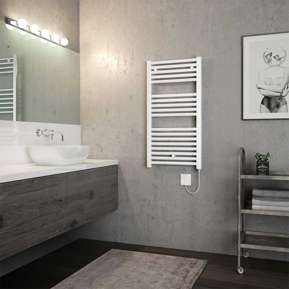 Brenton Hestia Electric Straight White Heated Towel Rail - 22mm - 920 x 480mm