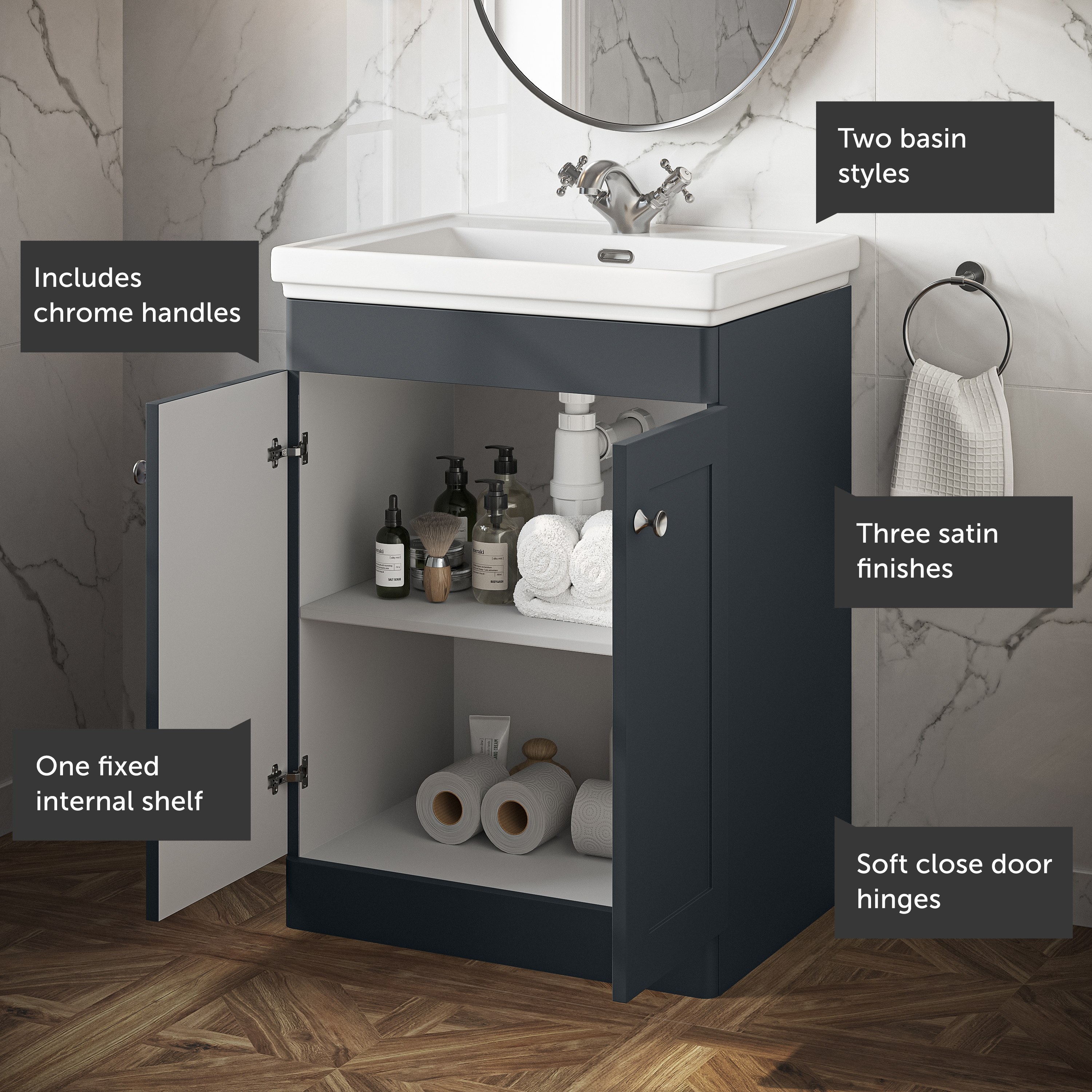 Butler & Rose Ophelia 600mm Floorstanding 2 Door Vanity Unit & Basin