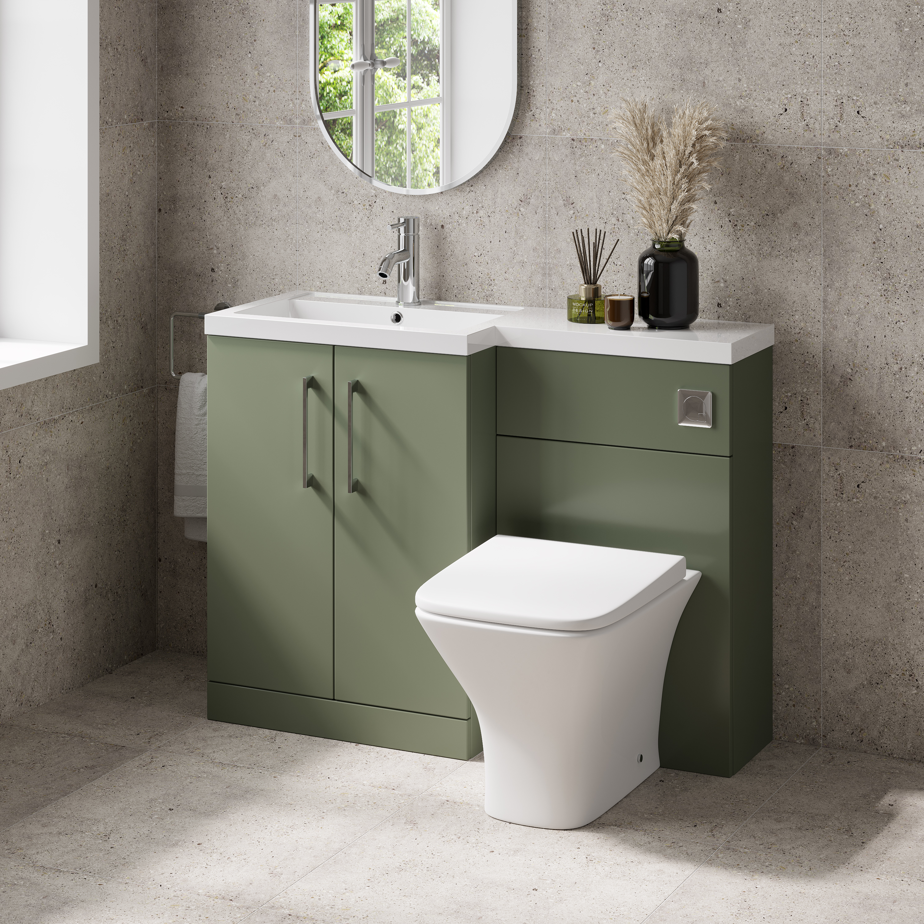 Erin 1100mm Satin Green Combination Bathroom 2 Door Sink & Toilet Unit