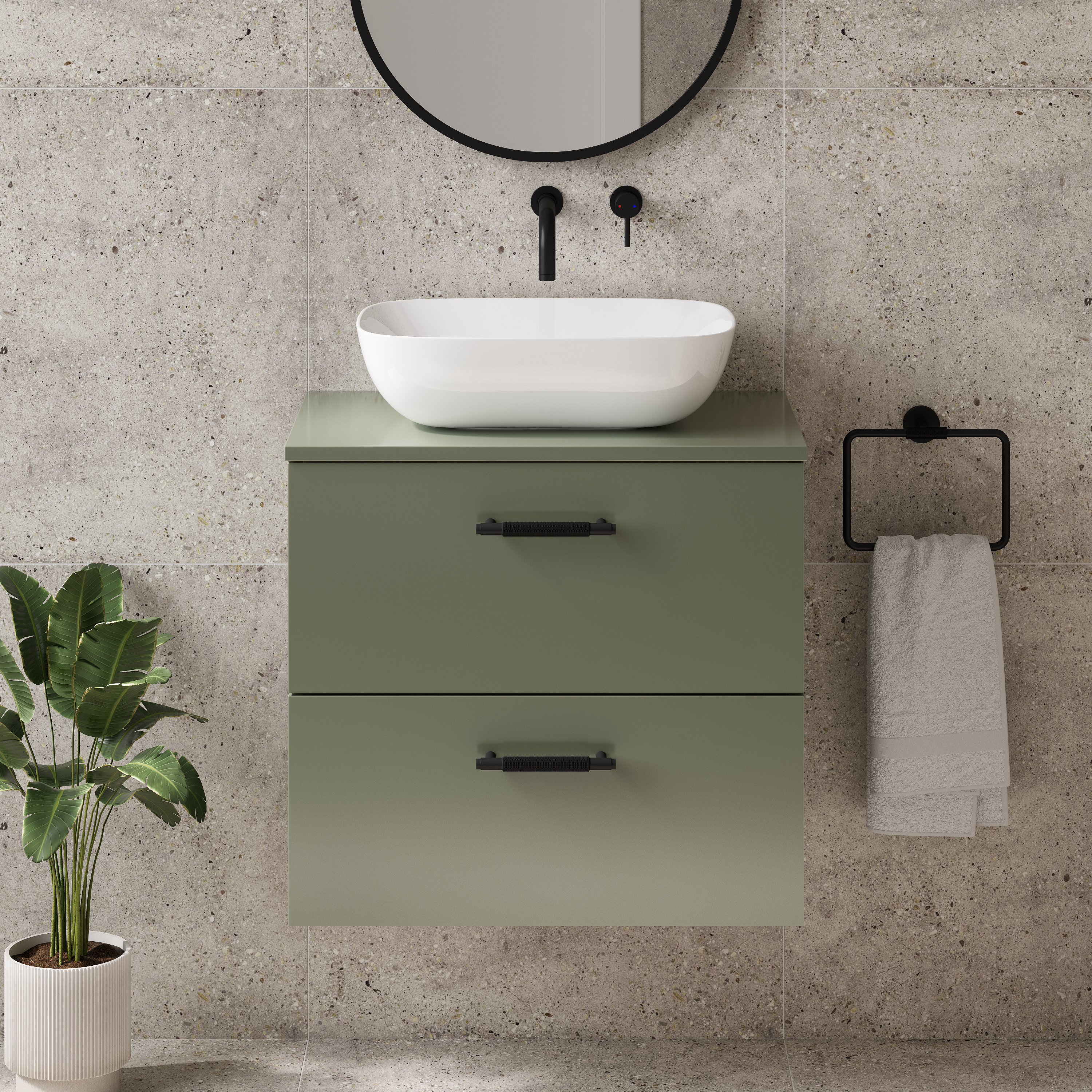 Erin 600mm Wall Mounted 2 Drawer Vanity Unit & Countertop