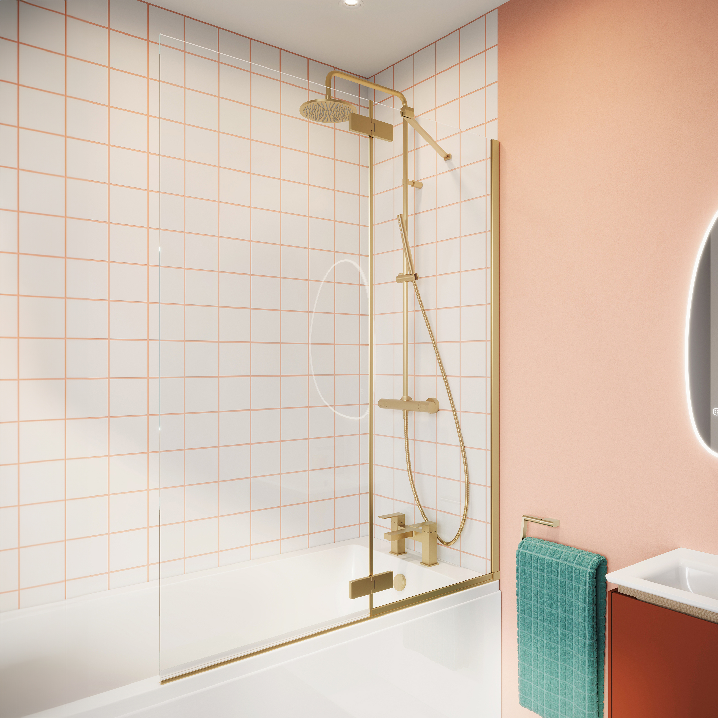 Crosswater Clear 6 6mm Brushed Brass Easy Clean Double Panel Bath Screen - 1500 x 1150mm