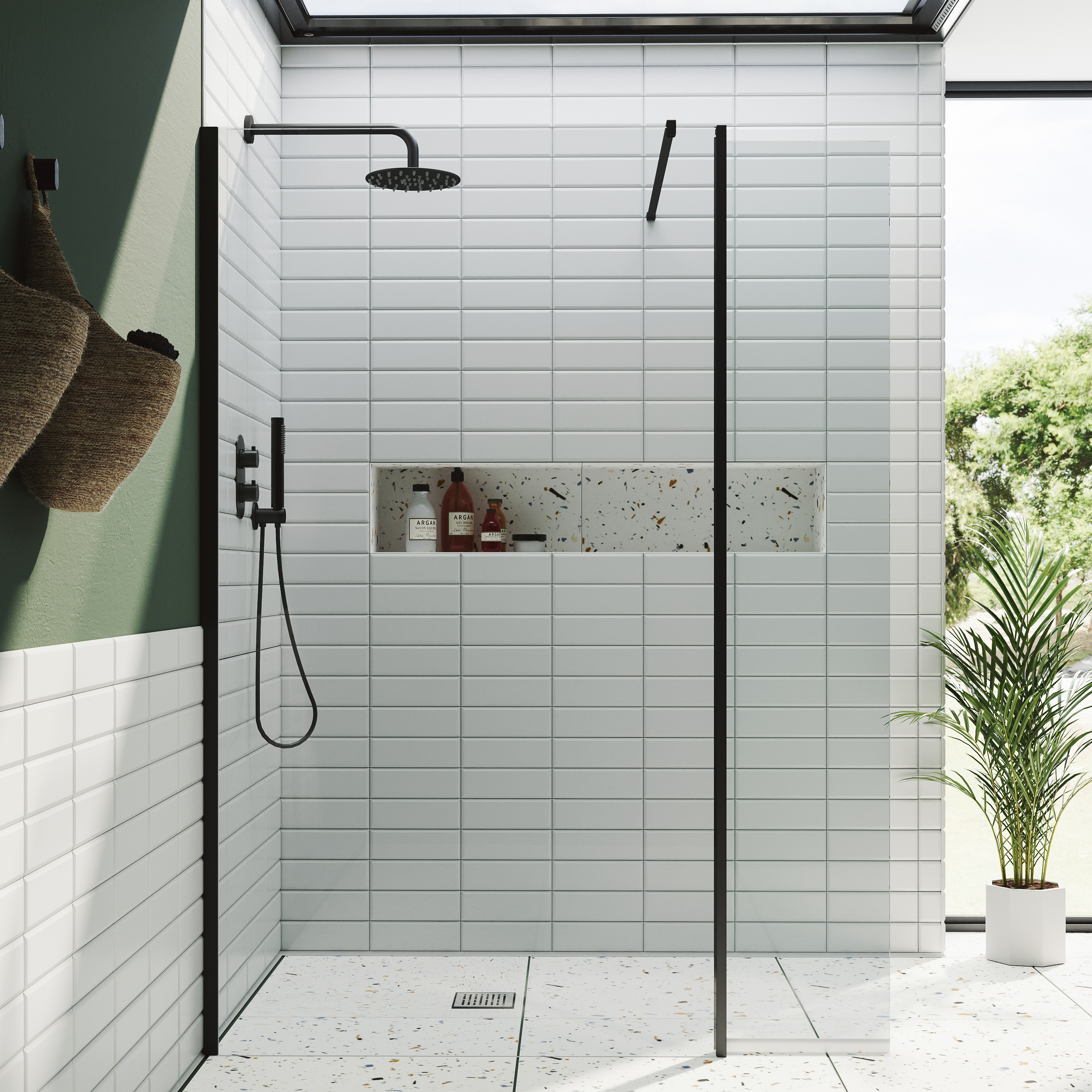 Harbour i10 10mm Easy Clean 2m Tall Wetroom Panel & Hinged Return Panel - Matt Black