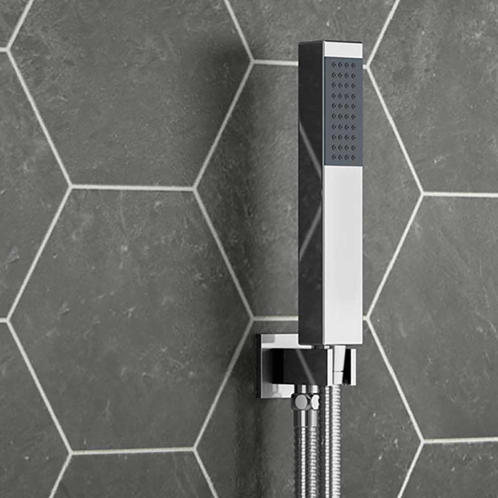 Vellamo Square Shower Handset, Wall Bracket & Hose