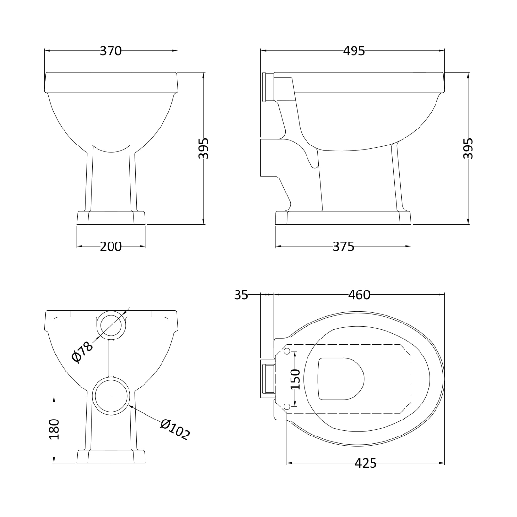 Butler & Rose Catherine High Level Toilet with Pan, Cistern & Flush Pipe Kit