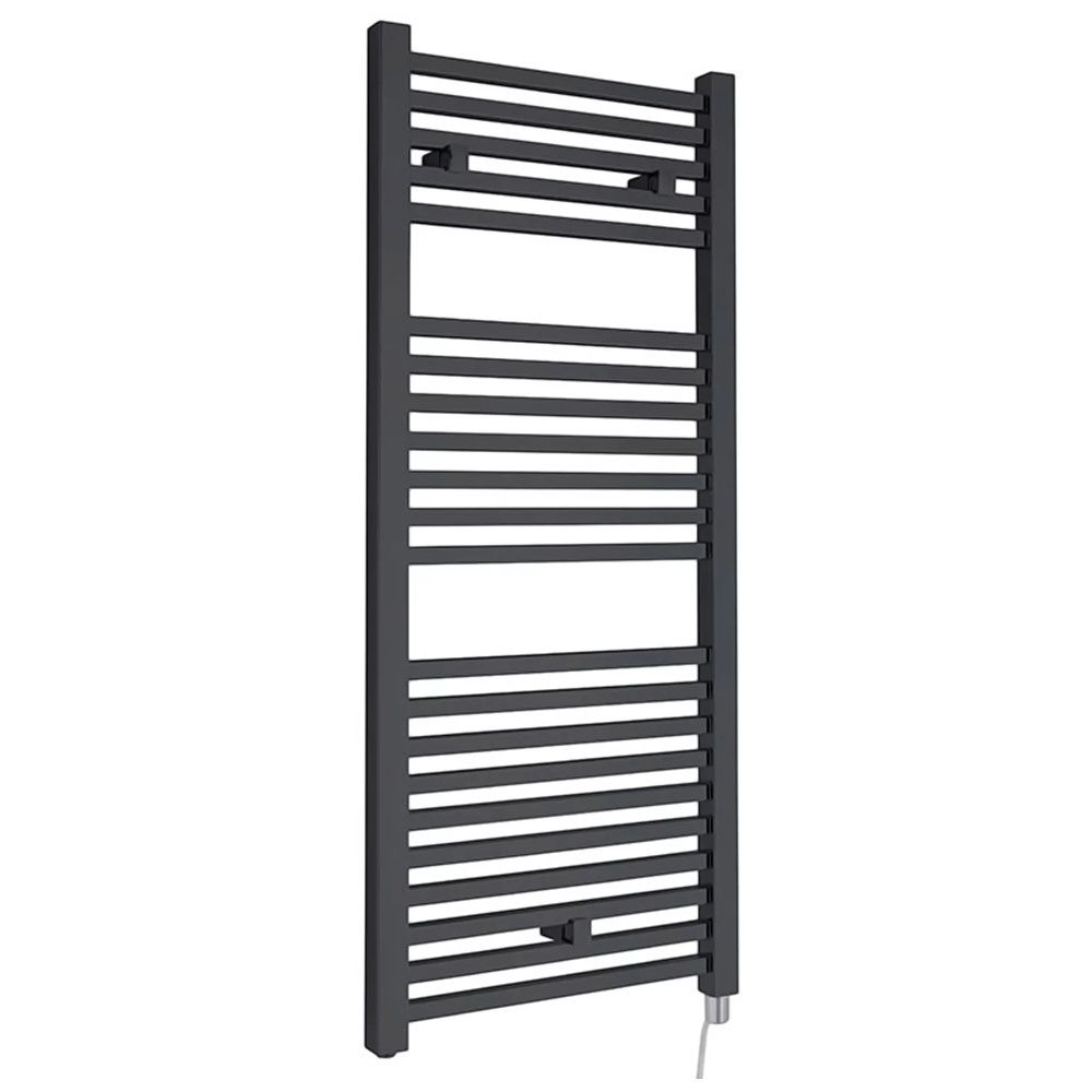Brenton Helios Electric Straight Square Anthracite Heated Towel Rail - 20mm - 1110 x 500mm