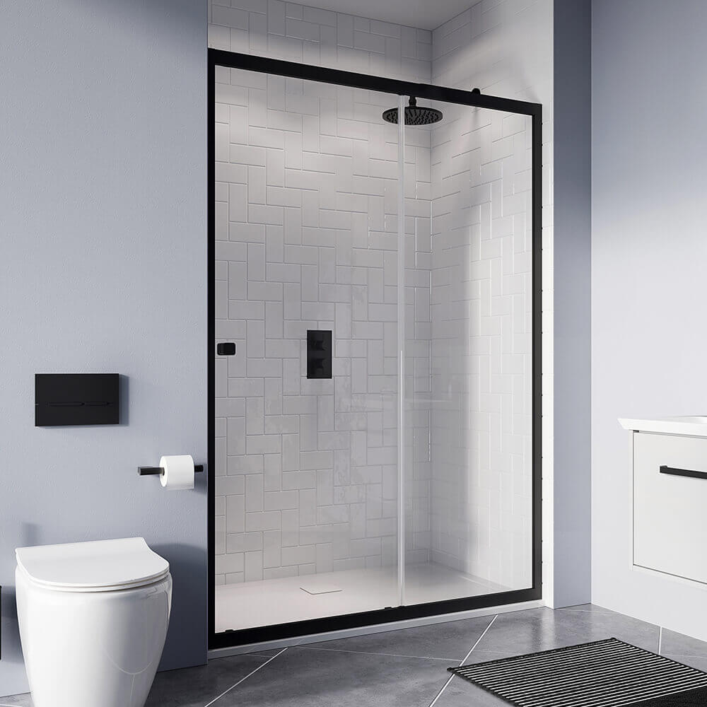 Crosswater Clear 6 6mm Matt Black Single Sliding Door & Optional Side Panel