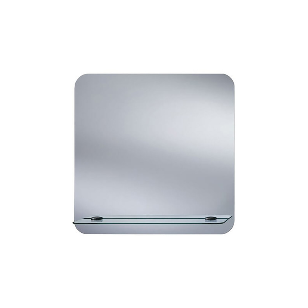 Origins Living Curved Edge Bathroom Mirror with Glass Shelf - 630 x 550mm