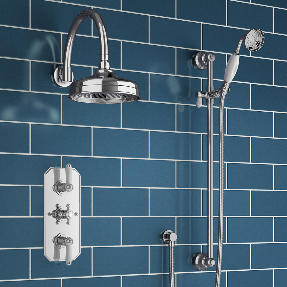Edith Concealed Shower Valve, Fixed Shower Head & Slide Rail Kit