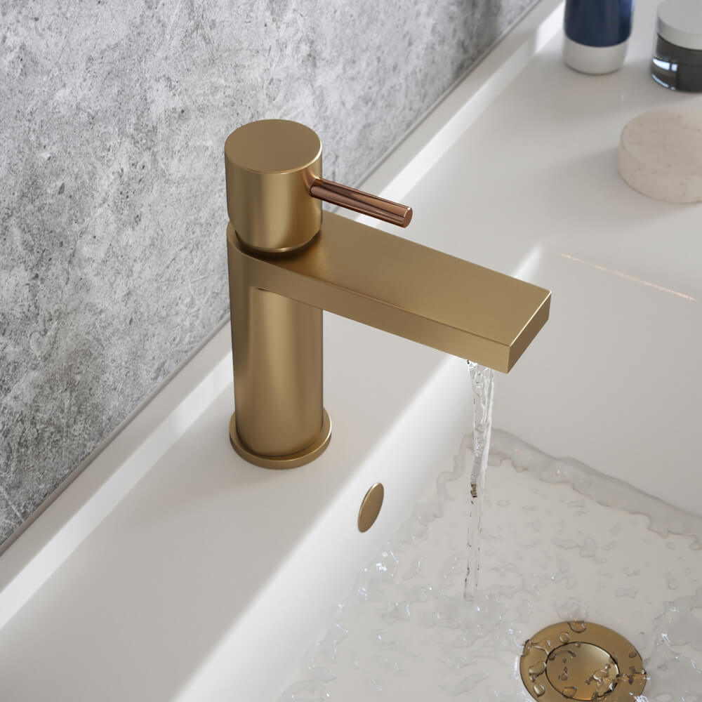 The Tap Factory Vibrance Brushed Brass Mono Basin Mixer and Basin Waste - 6 Handle Colours Available