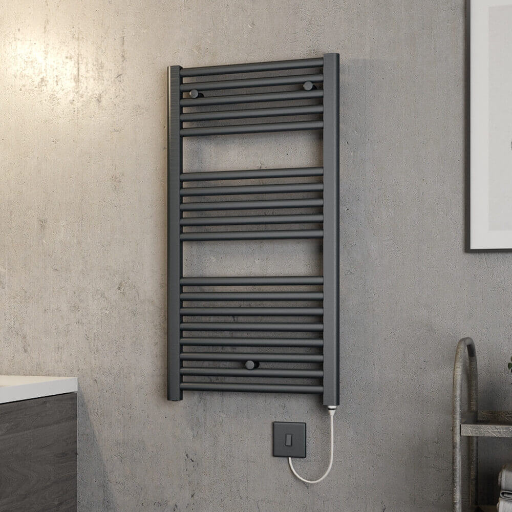 Brenton Hestia Electric Straight Anthracite Heated Towel Rail - 22mm - 920 x 480mm