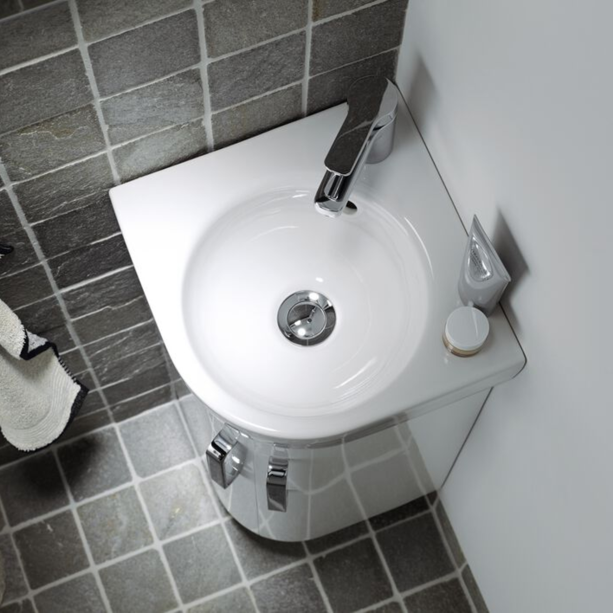 Geberit Selnova 450mm Wall Mounted Gloss White Compact Corner Vanity Unit & Basin
