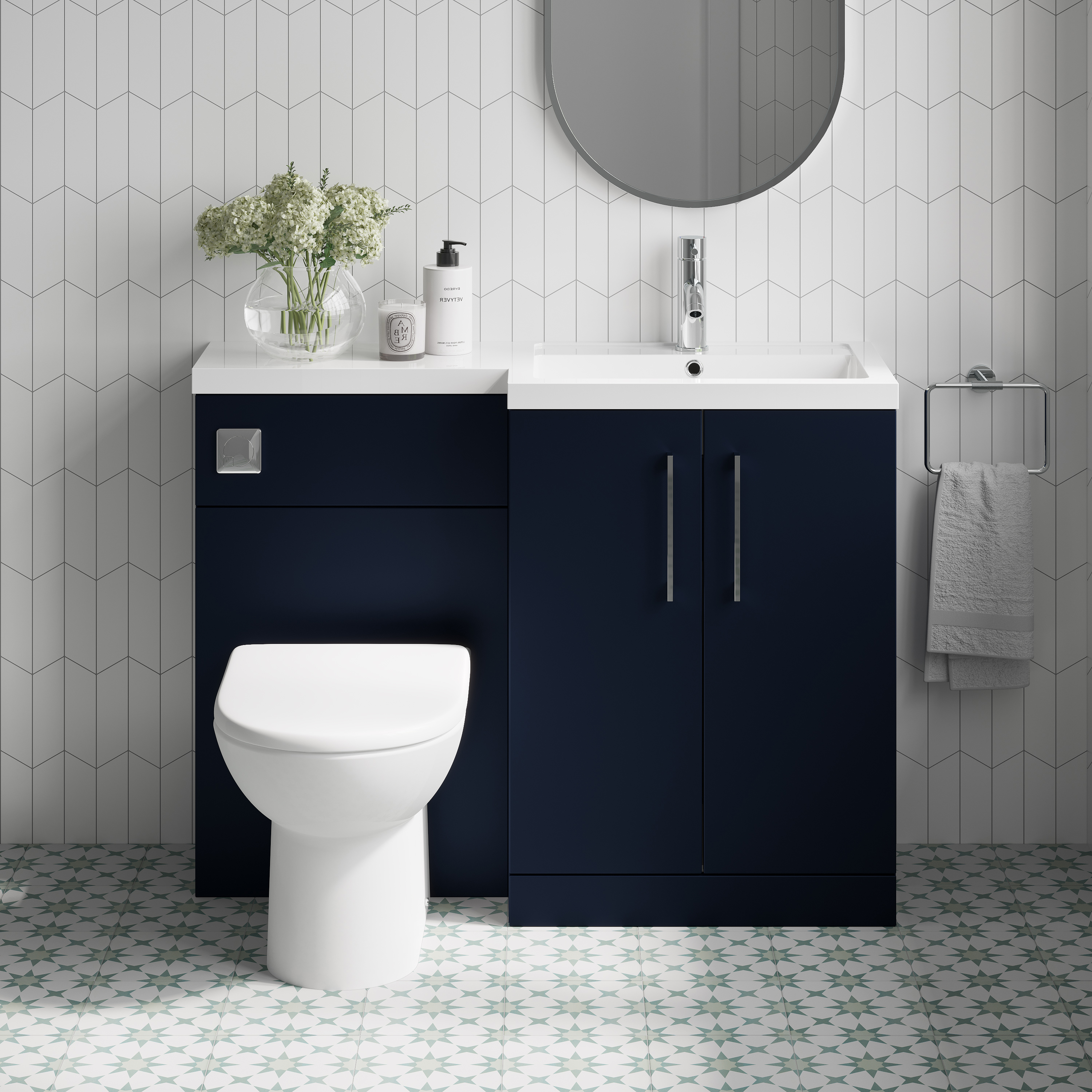 Erin 1100mm Matt Blue Combination Bathroom 2 Door Sink & Toilet Unit