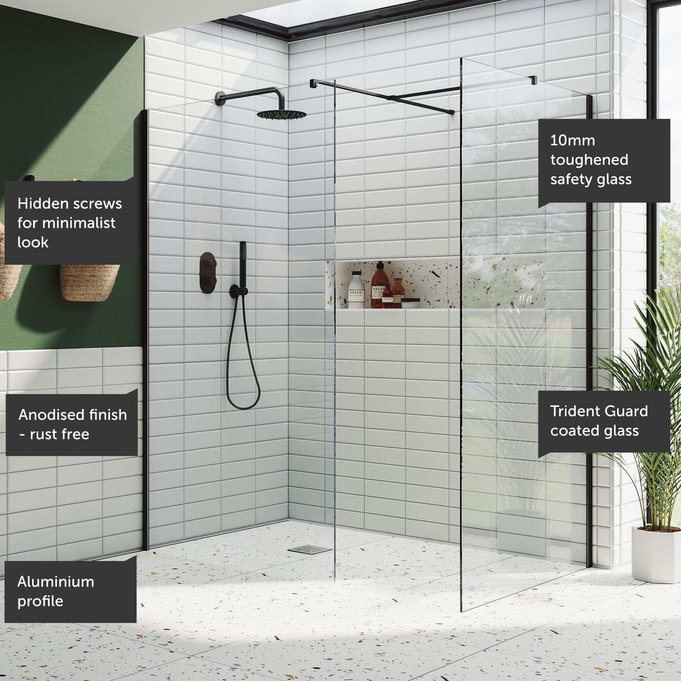 Harbour i10 10mm Easy Clean 2m Tall Wetroom 2 Panel Pack - Matt Black