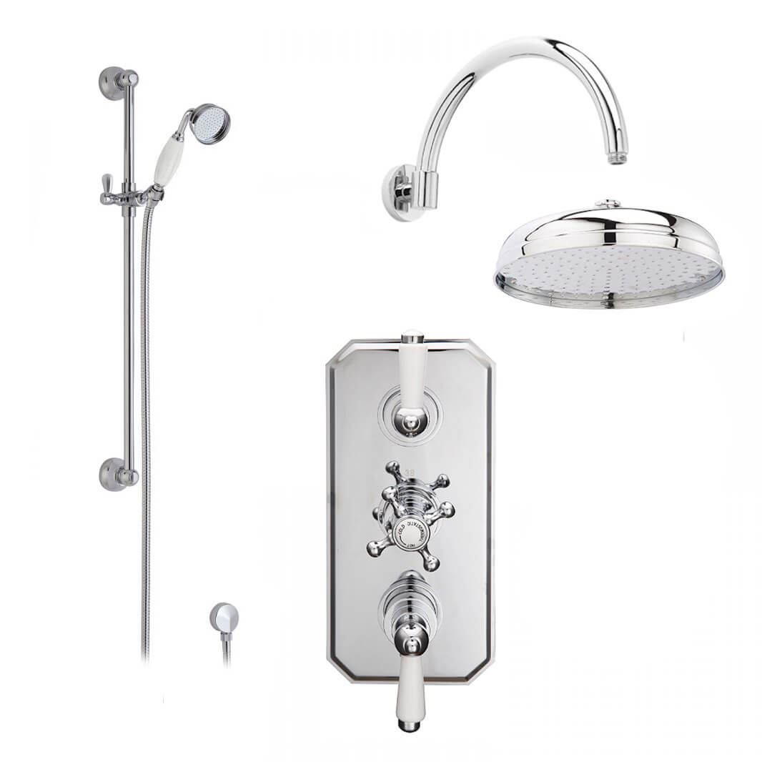 Edith Concealed Shower Valve, Fixed Shower Head & Slide Rail Kit