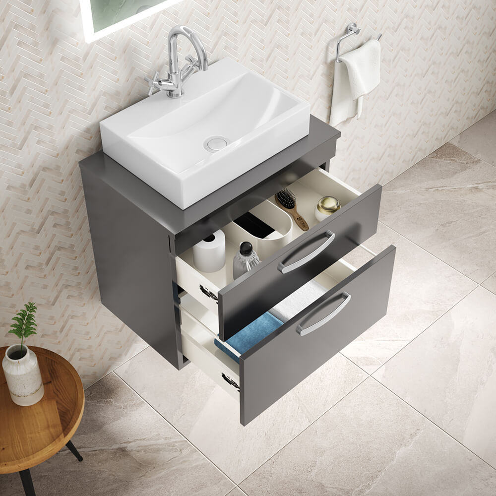 Emily 600mm Wall Mounted 2 Drawer Unit and Countertop