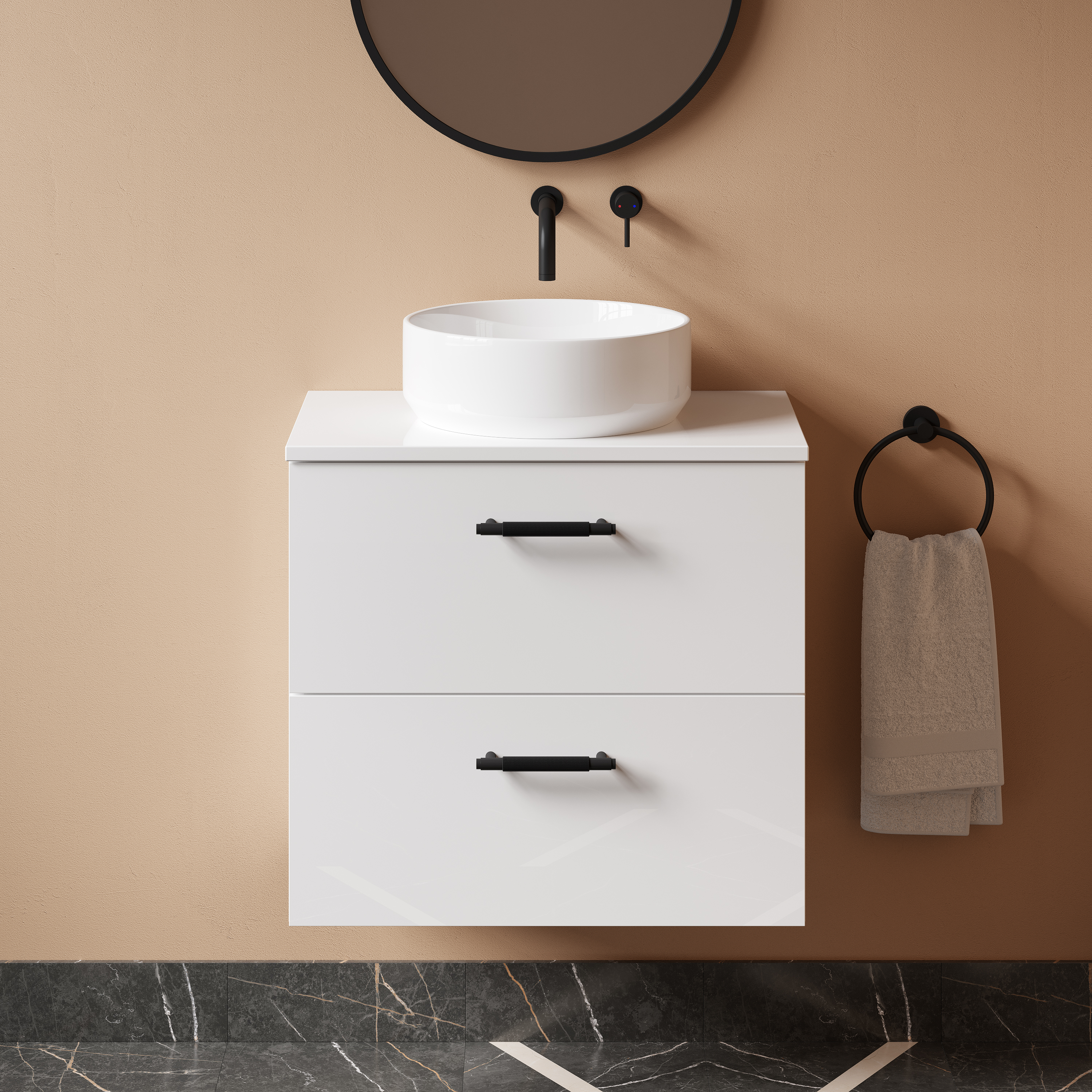 Erin 600mm Wall Mounted 2 Drawer Vanity Unit & Countertop