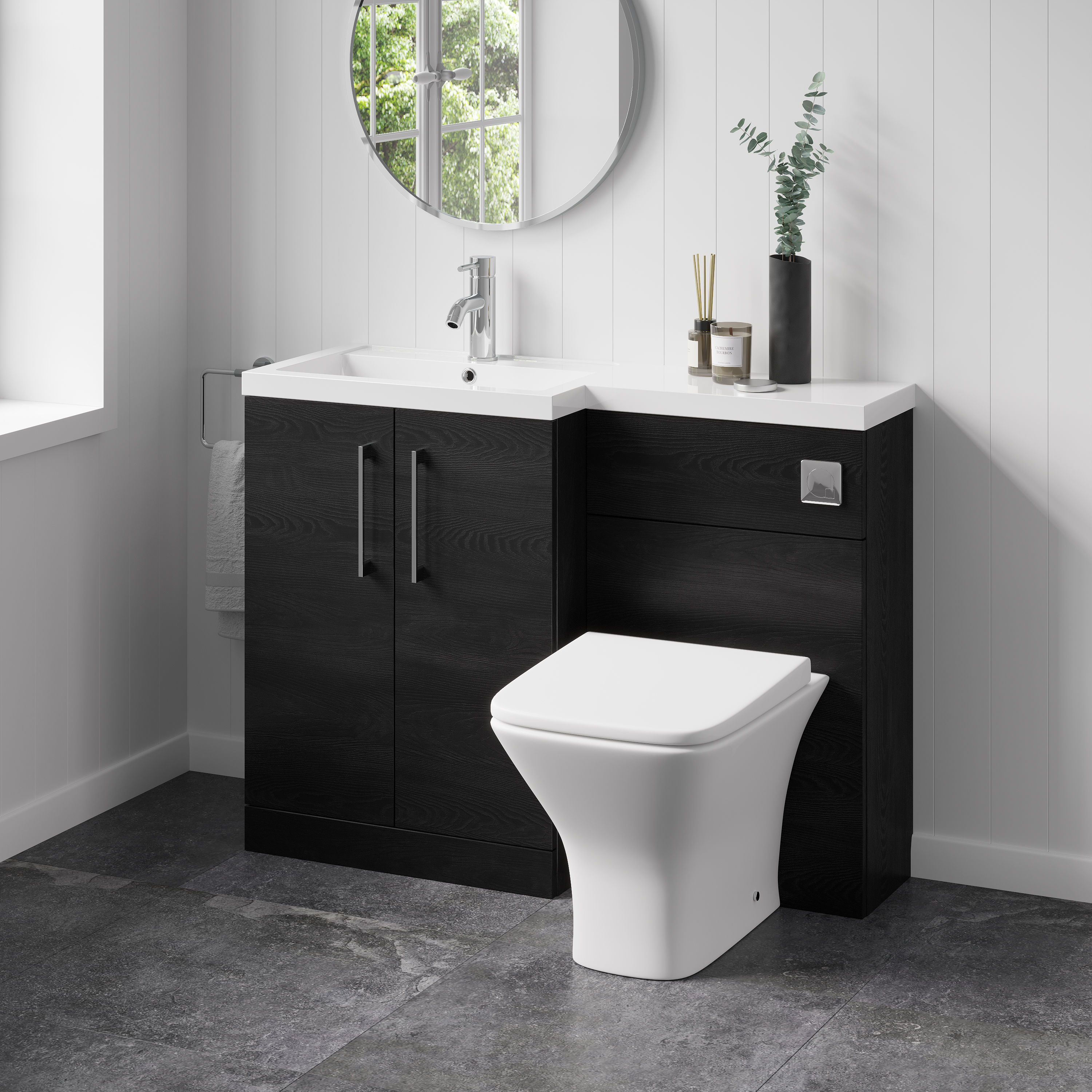 Erin 1100mm Black Charcoal Combination Bathroom 2 Door Sink & Toilet Unit