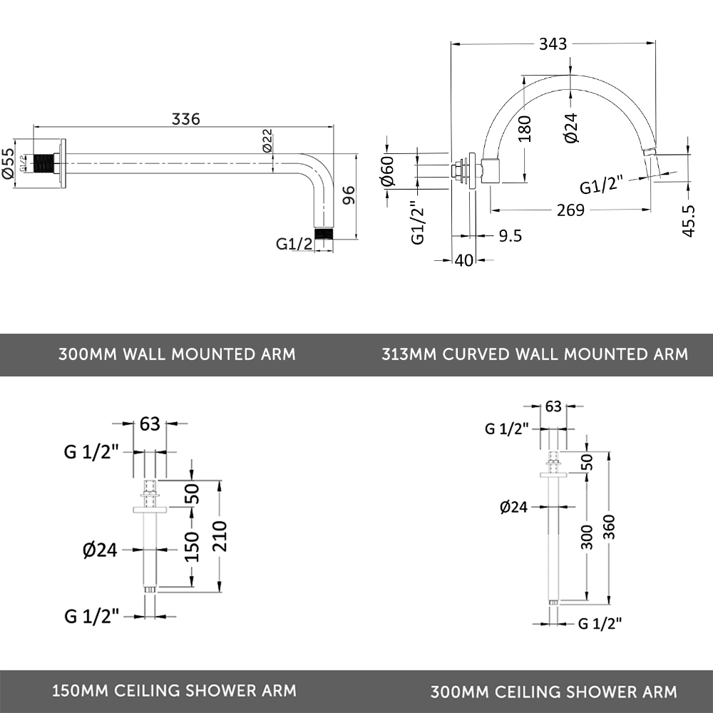 Edith Concealed Shower Valve, Fixed Shower Head & Slide Rail Kit