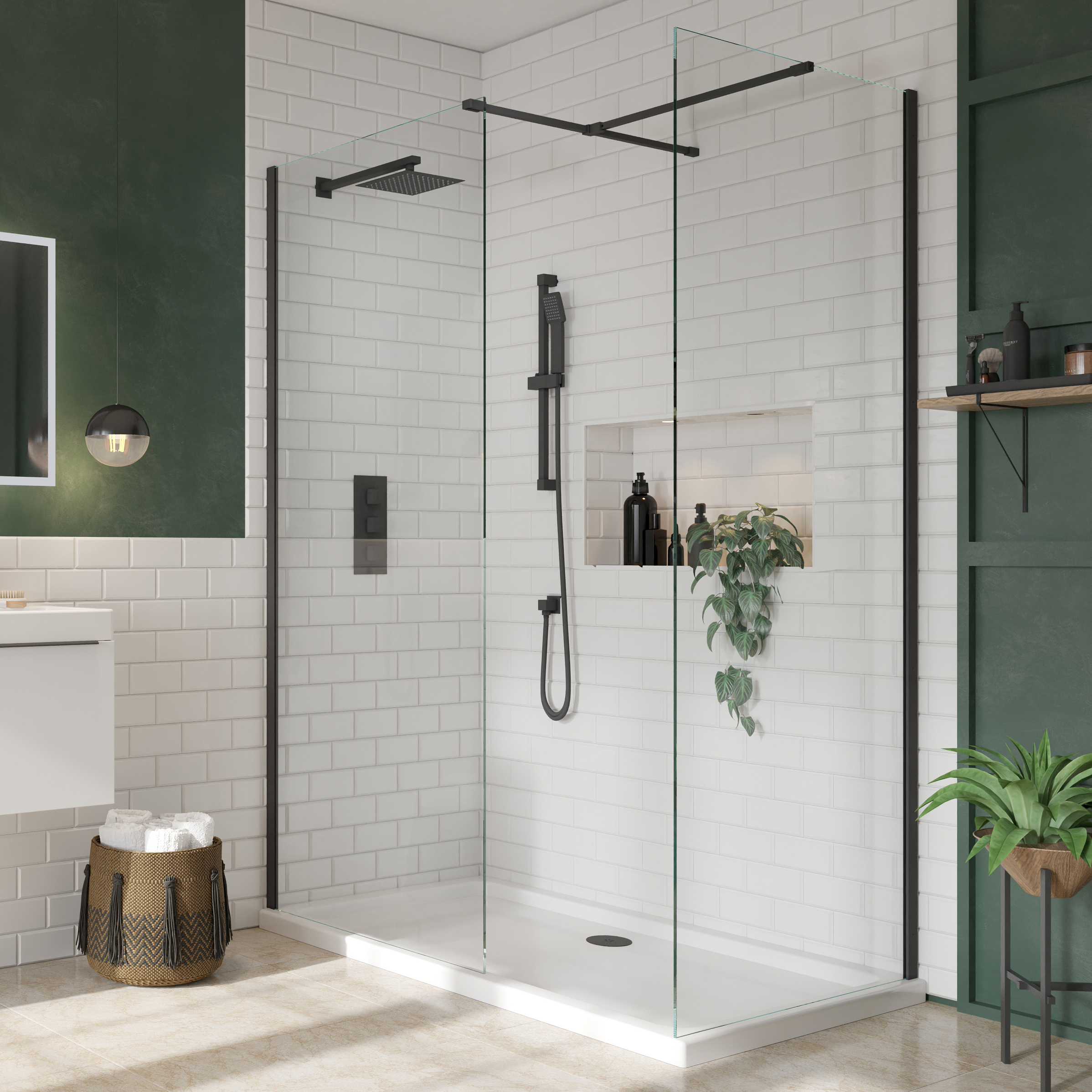 Harbour i8 Matt Black Framed Easy Clean 8mm 2 Panel Walk In Shower Enclosure