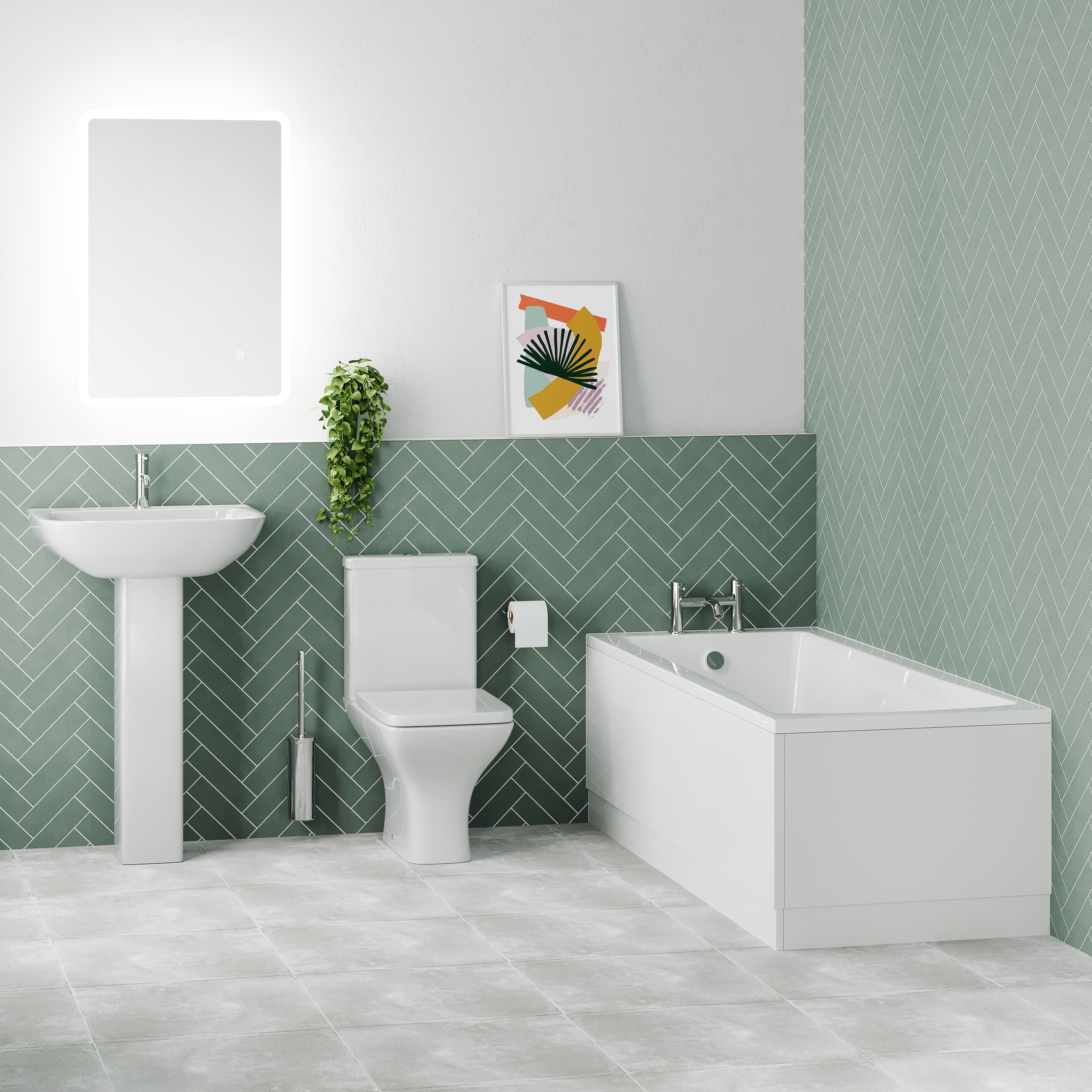 Emily Modern Bathroom Suite with Rimless Toilet & Front Bath Panel