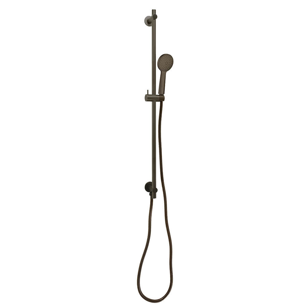 VOS Slide Rail Shower Kit with Round Shower Handset & Hose - Brushed Black