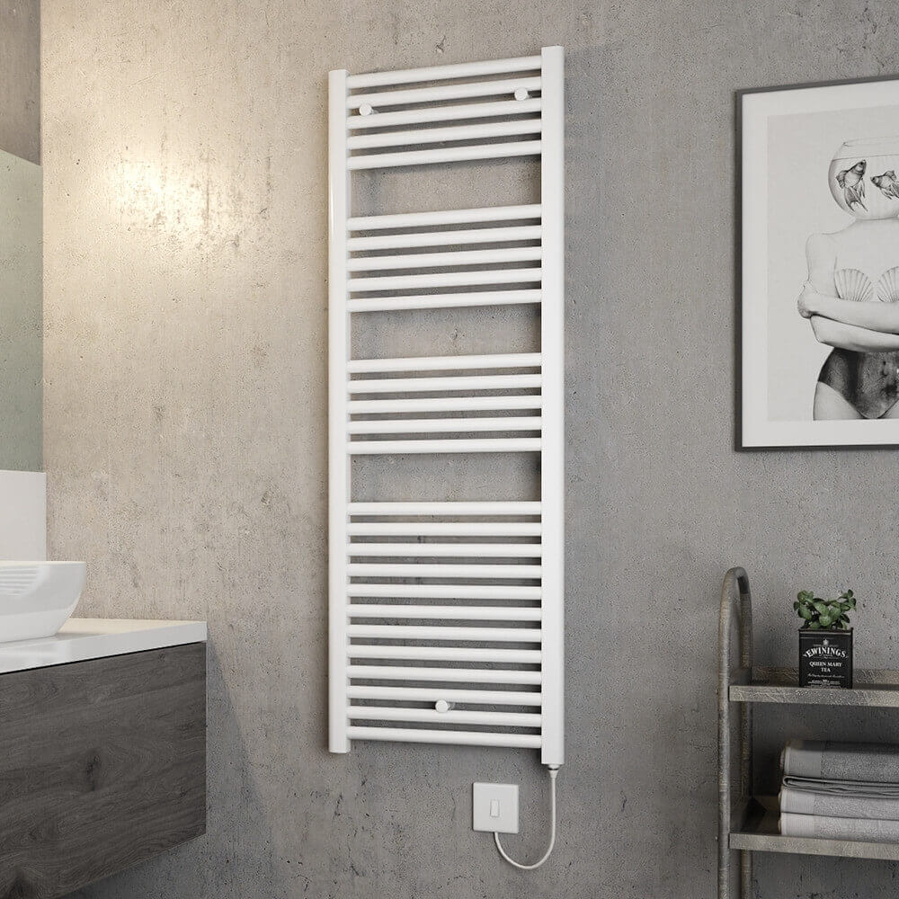 Brenton Hestia Electric Straight White Heated Towel Rail - 22mm - 1375 x 480mm