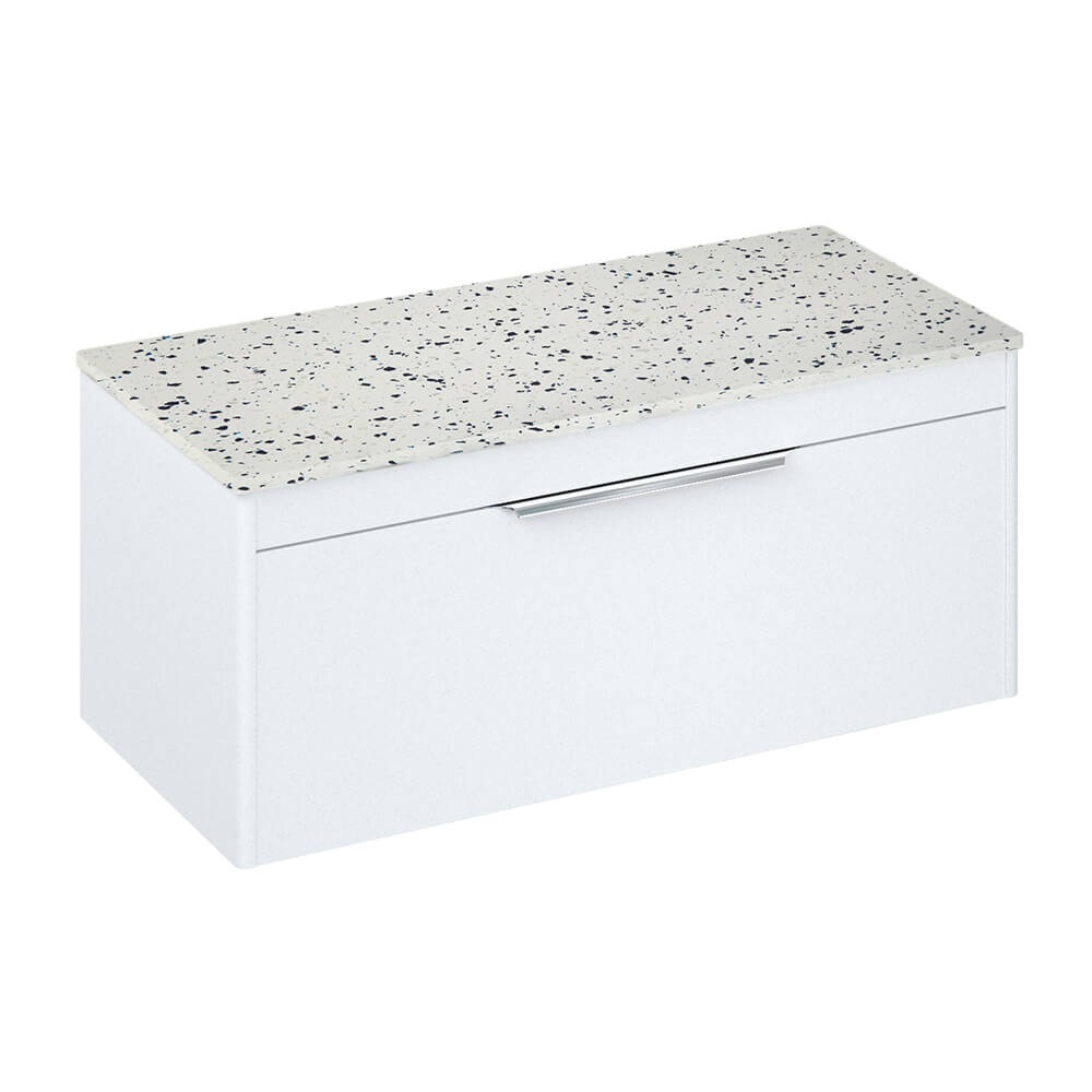 Britton Bathrooms Shoreditch 1000mm Single Drawer Wall Mounted Vanity Unit with Chrome Handle & Ice Blue Minerva Countertop