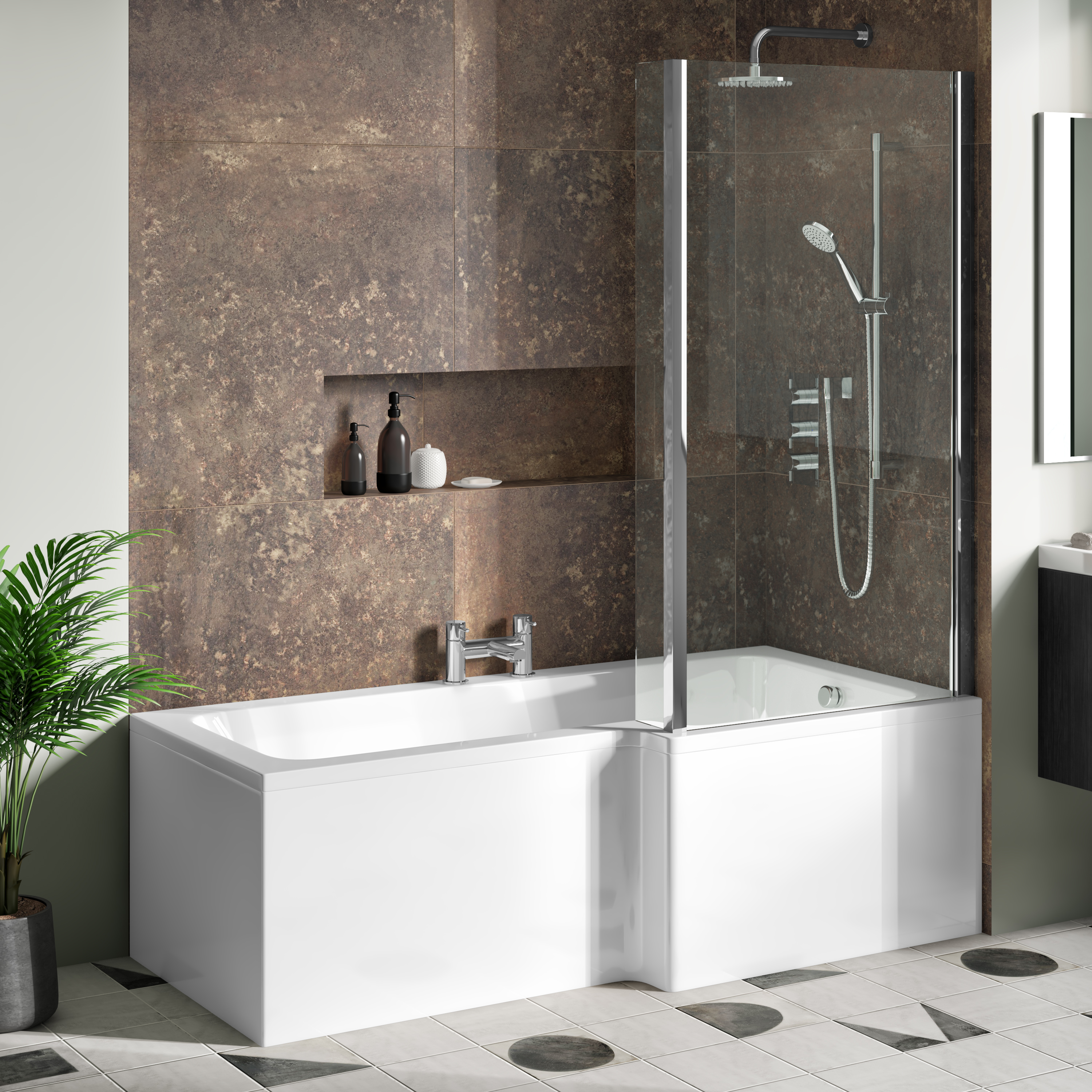 Drench Polished Chrome Fixed L-Shaped Bath Screen with Fixed Return - 1400 x 800mm