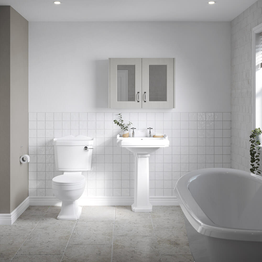 Butler & Rose Winston 580mm Full Pedestal & Basin - 2 Tap Hole