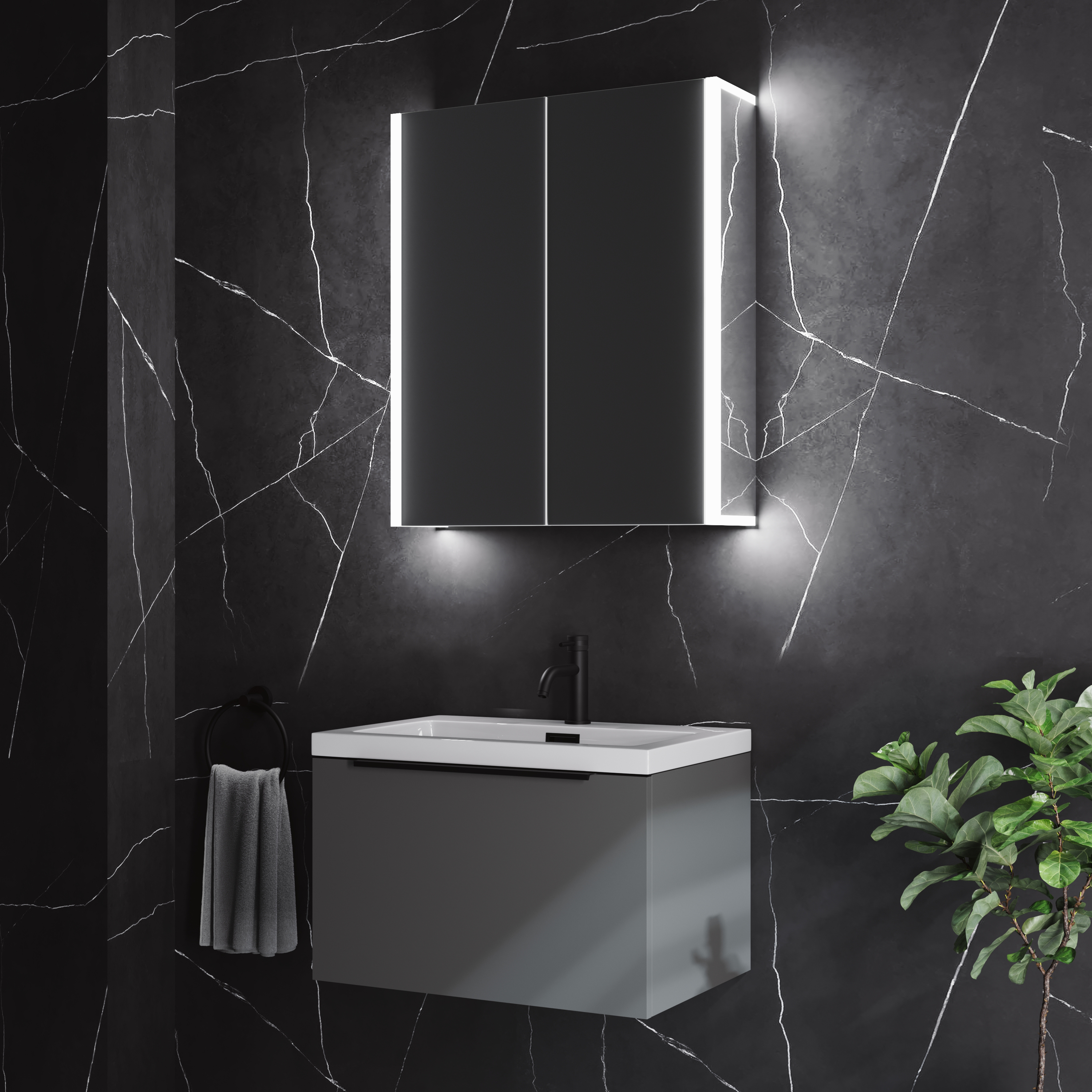 Harbour Icon Double Door LED Bathroom Mirror Cabinet with Demister Pad & Shaver Socket - 600 x 700mm