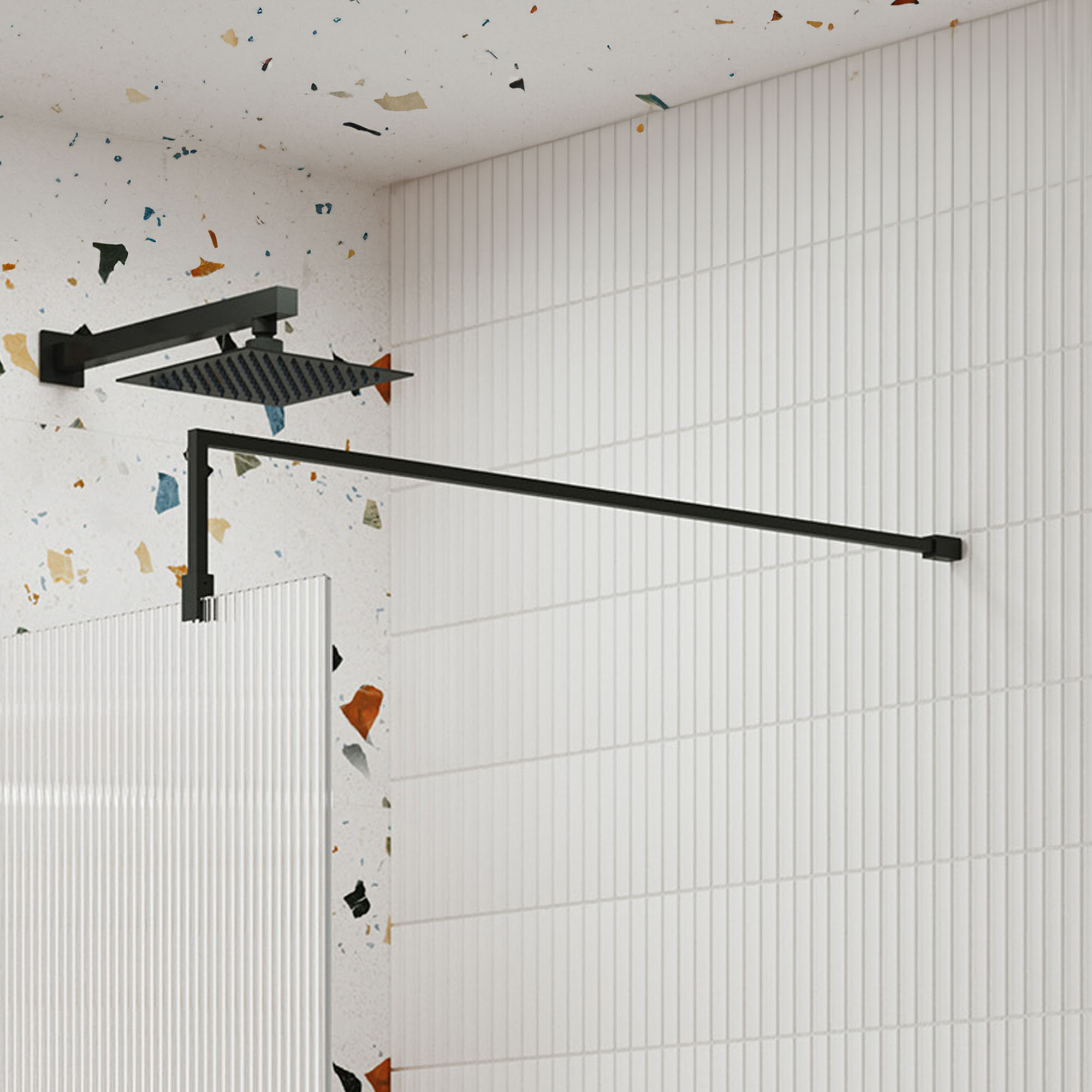 Vellamo Matt Black L-Shaped Support Arm for Wetroom Panels