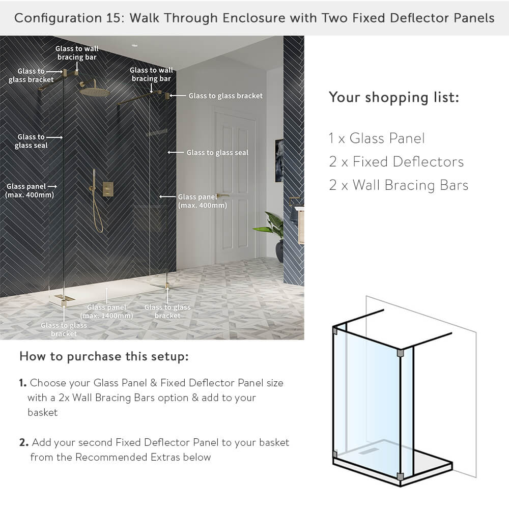 Crosswater Gallery 8 Walk In Shower Enclosure 8mm Panels with Multiple Configurations - Matt Black