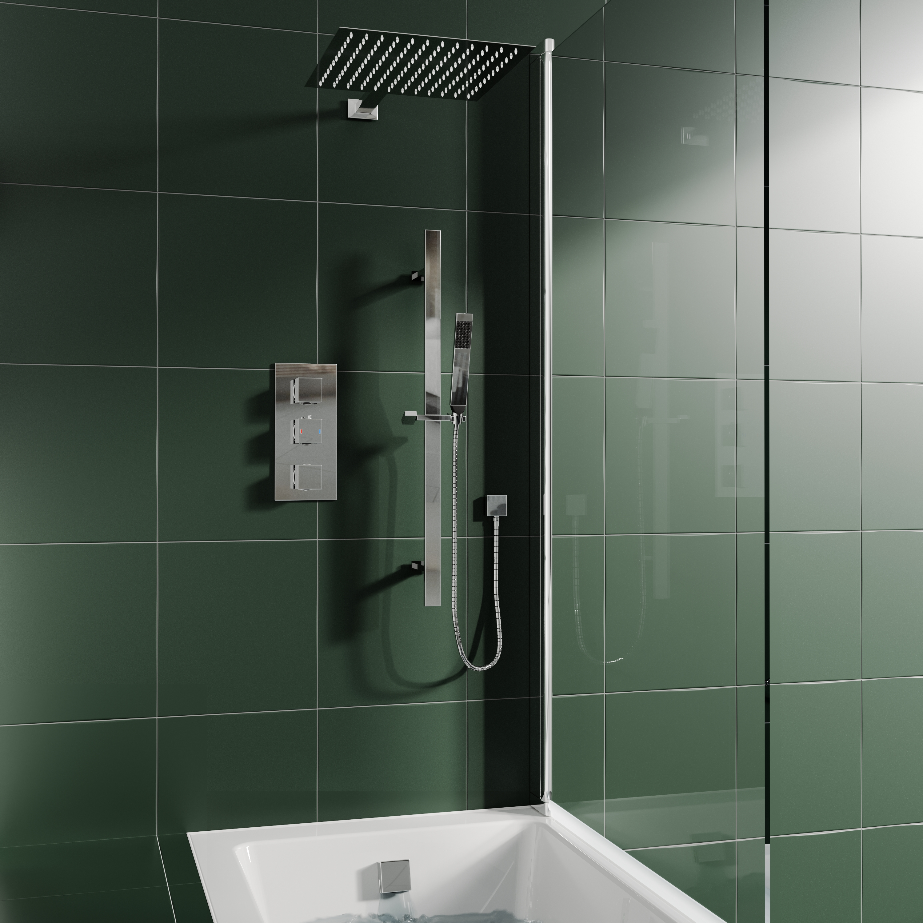 Elijah Concealed Shower Valve with Fixed Head, Slide Rail Kit & Overflow Bath Filler
