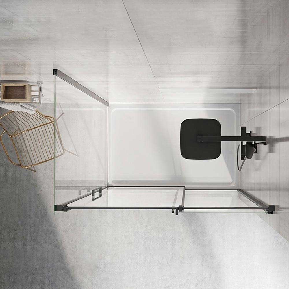 Harbour Icon Matt Black 8mm 2m Tall Easy Clean Sliding Shower Door & Optional Side Panel