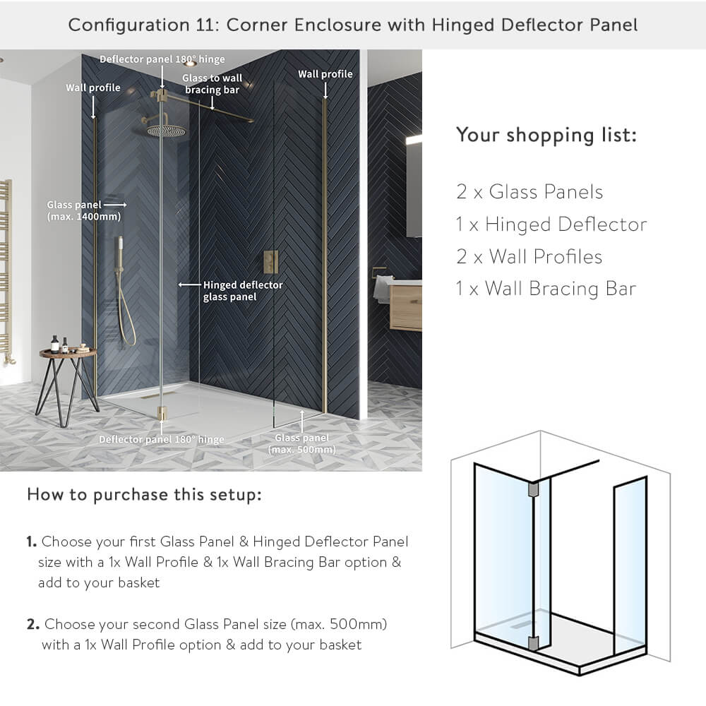 Crosswater Gallery 8 Walk In Shower Enclosure 8mm Panels with Multiple Configurations - Matt Black