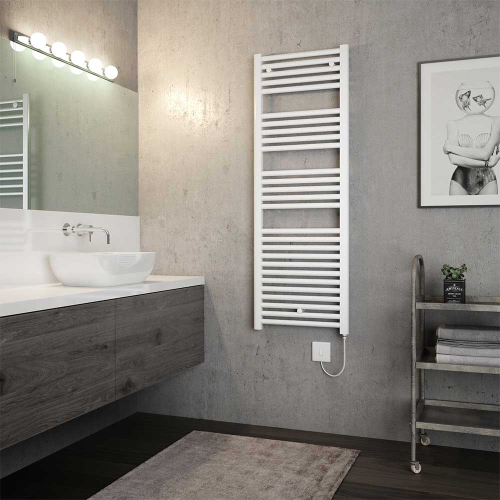 Brenton Hestia Electric Straight White Heated Towel Rail - 22mm - 1375 x 480mm